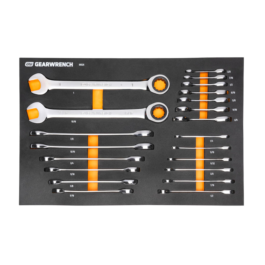 72T GEARWRENCH 21 Piece Standard & Stubby Ratcheting Wrench Set with EVA Foam Tray - 86526