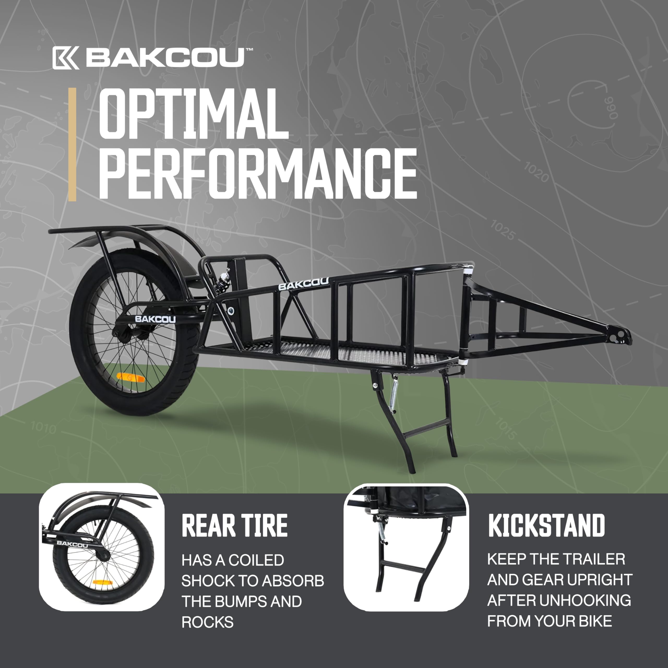 Bakcou - Cargo eBike Trailer Hunting - Single Wheel, Mule-Storm Compatible, 50-90lbs Capacity, 20" Fat Tire, All-Terrain, Canvas Liner, Fender