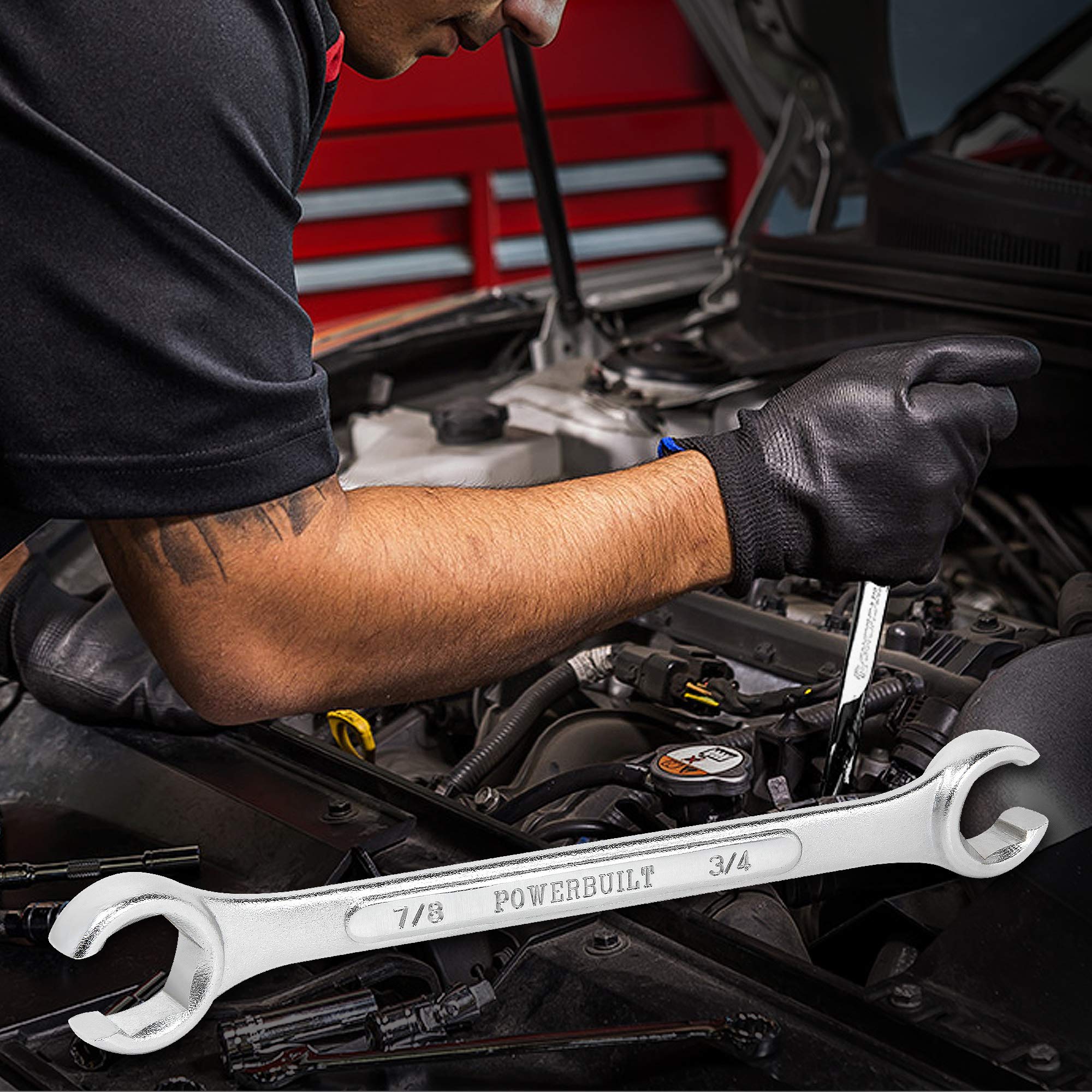 4 Piece Powerbuilt SAE Flare Nut Wrench Set, Size Includes 3/8" x 7/16", 1/2" x 9/16", 5/8" x 11/16", 3/4" x 7/8" Flare Nut Wrench, Chrome-Vanadium made - 640185