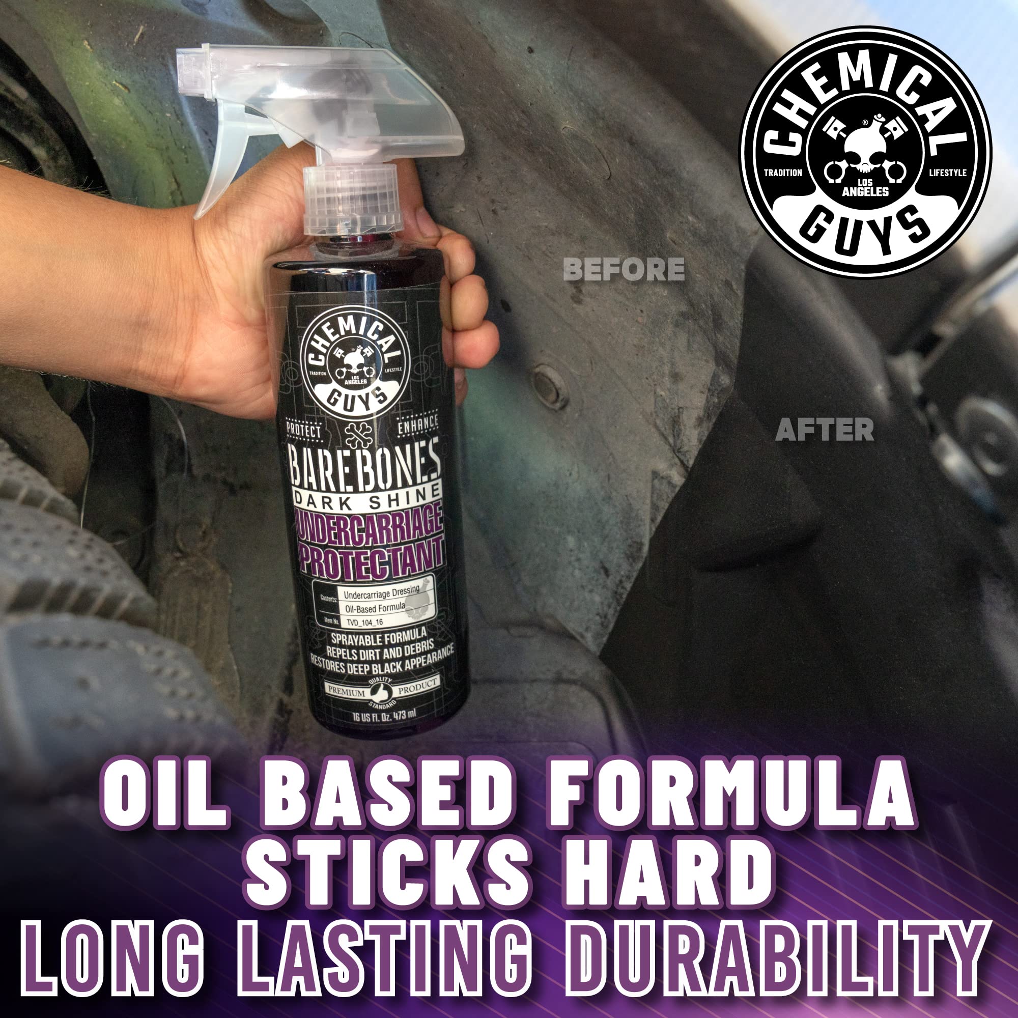 Chemical Guys Premium Bare Bones Dark Shine Spray - For Undercarriage, Wheel Wells & Trim - Deep Black Finish, Non-Greasy, Safe for Cars, Trucks, SUVs, RVs - 128 oz (1 Gallon)