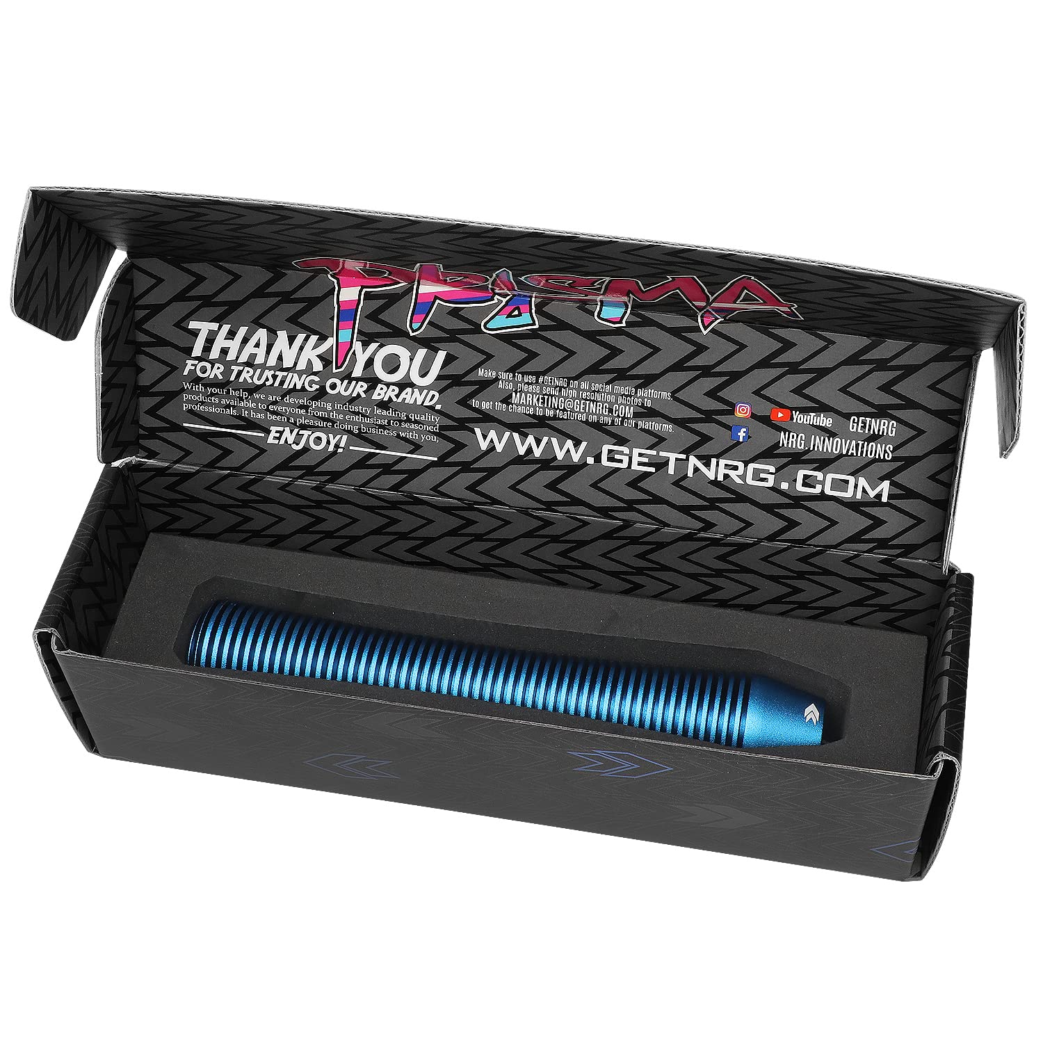 NRG Innovations Universal Aluminum SK-710BL Shift Knob with Thread Adapters, Heatsink Style Long Curvy Cylinder Lever, Blue