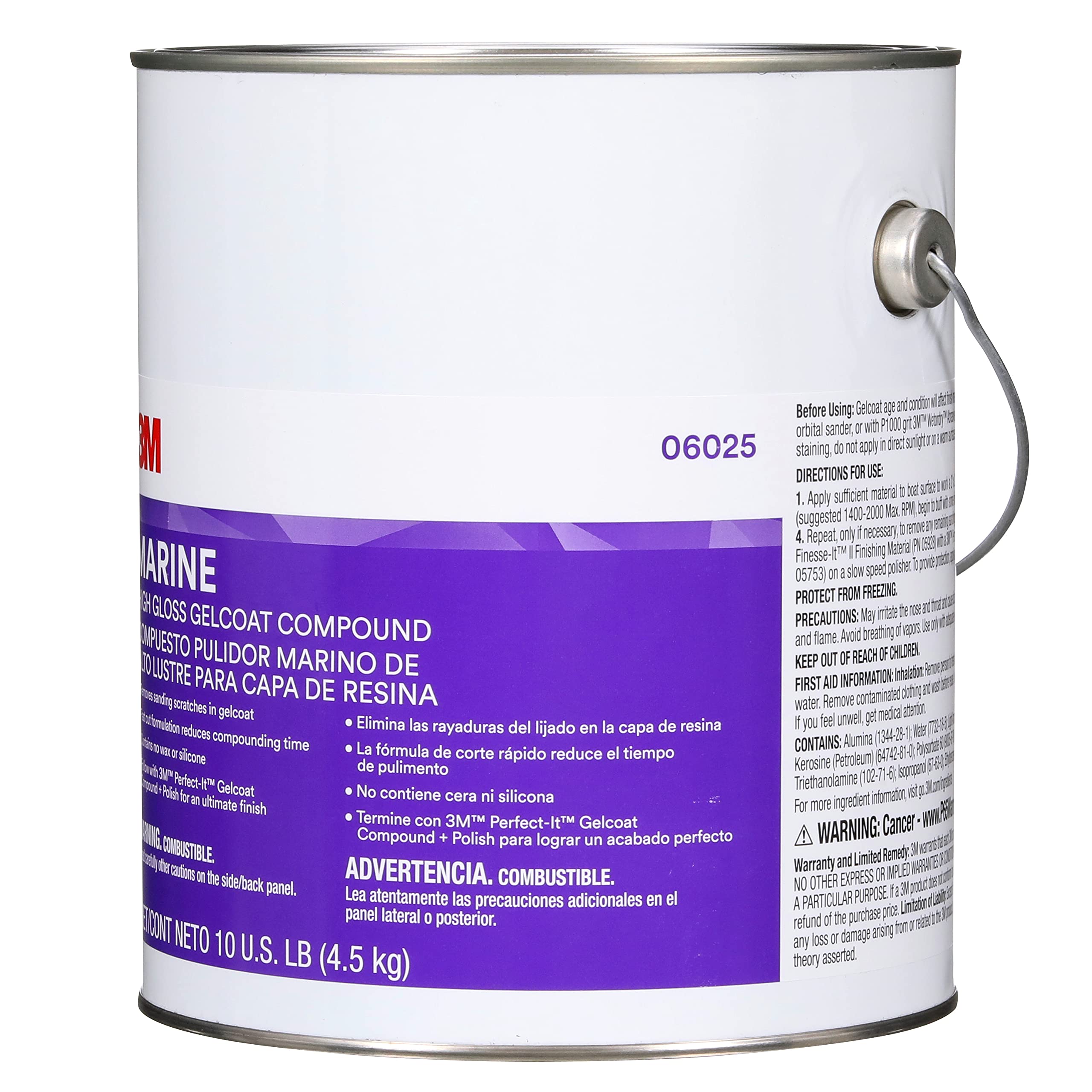 3M High Gloss Gelcoat Compound, Marine 06025, 10 lb, White