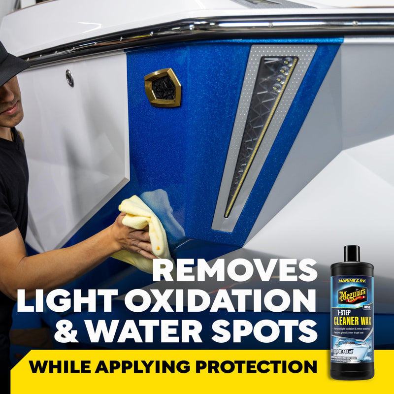 Marine/RV Meguiar's M5032 One Step Cleaner Wax, Easy-to-Use Marine Wax for Boats and RVs That Removes Light Defects, Restores Color Brilliance, and Protects the Surface, 32 Fl Oz
