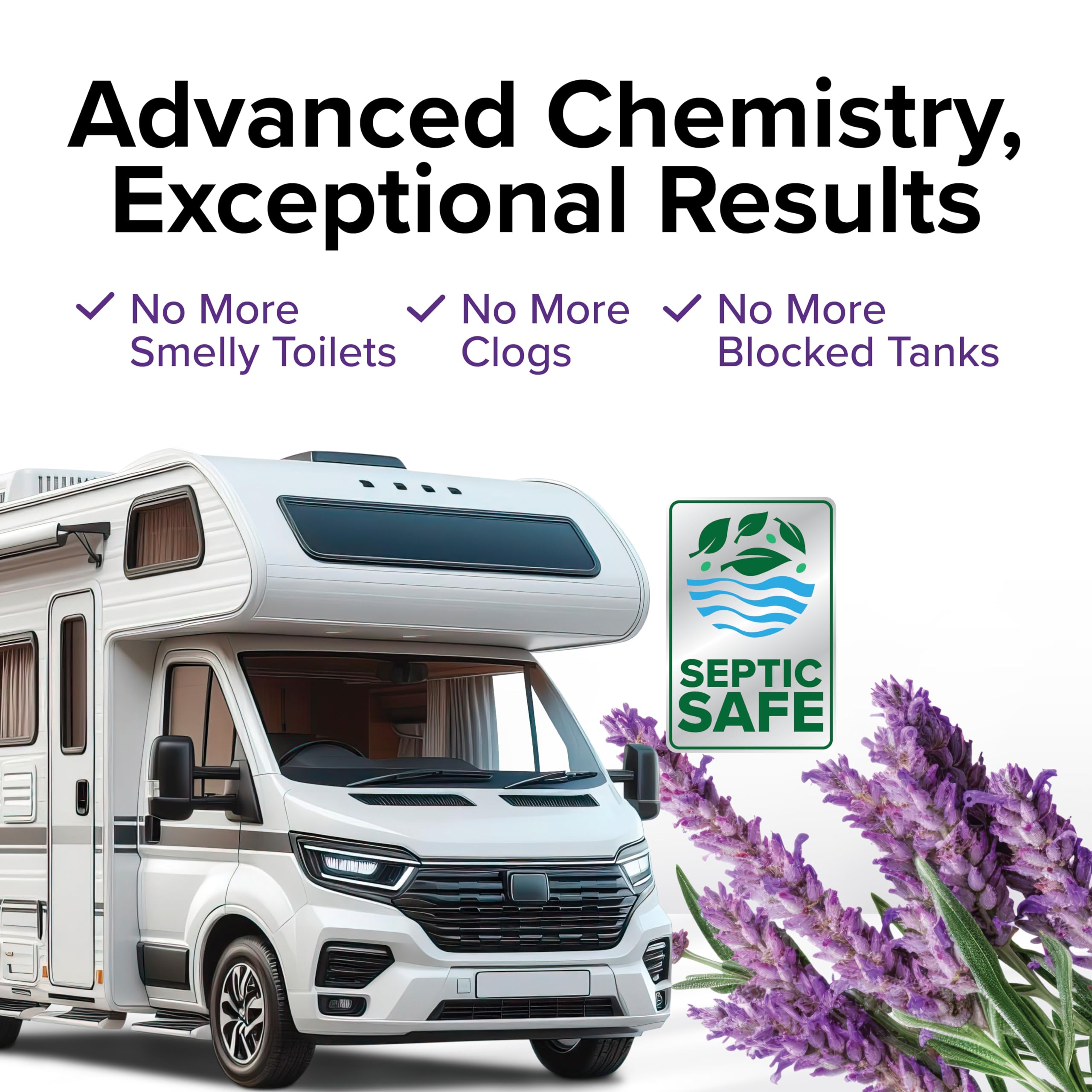 Camco TST MAX Drop-INs RV Toilet Treatment - Control Unwanted Odors and Break Down Waste and Tissue - Septic Tank Safe - Lavender Scent - 30-pack (41553)