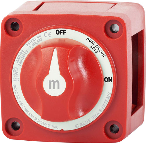 Blue Sea Systems m-Series Mini Battery Switch 6010, 300A, 32V DC Dual Circuit, Red