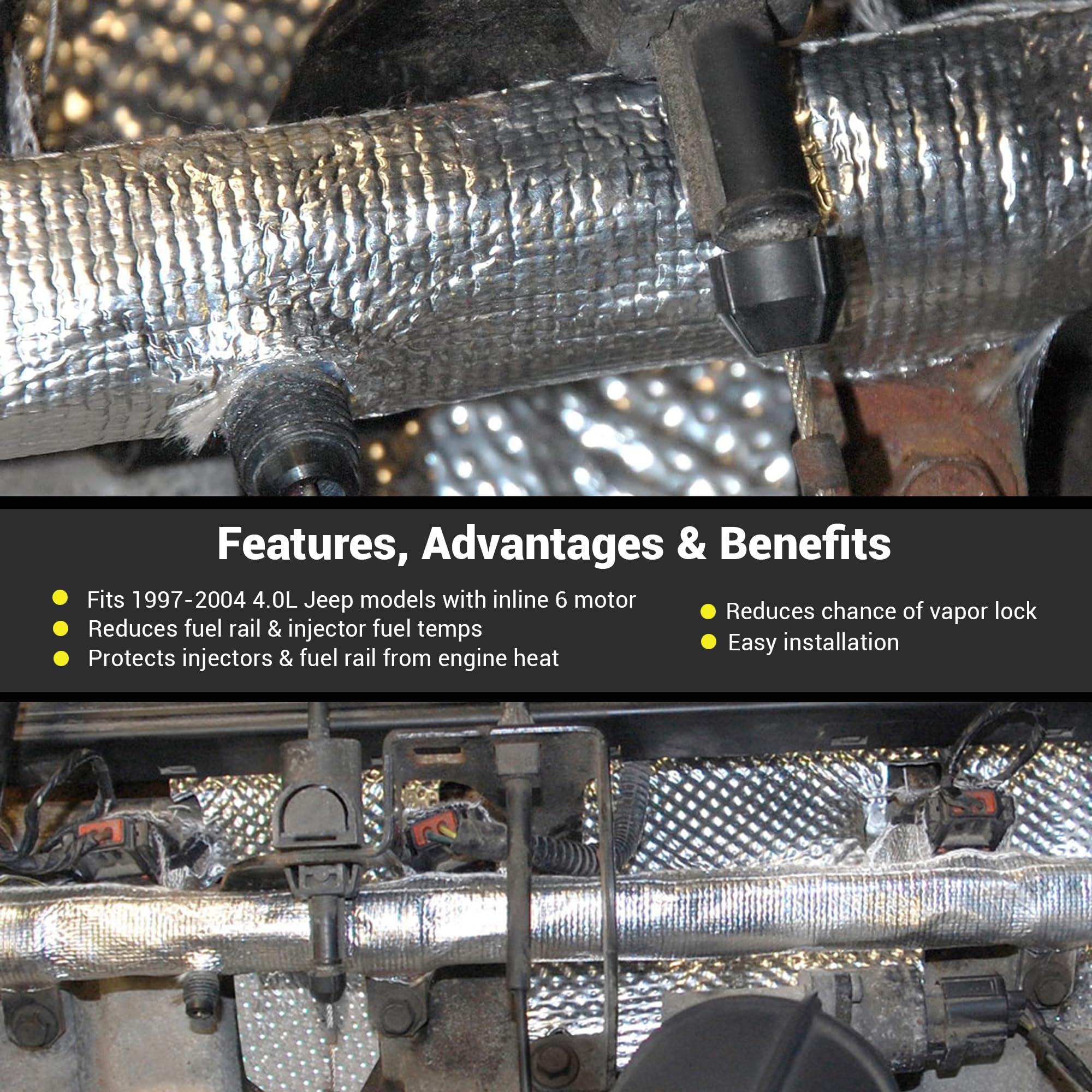 Fuel Rail & Injector Cover Kit DESIGN ENGINEERING for Jeep (1997-2004, 4.0L Engine) - Our Accessories Reduce Vapor Lock & Keep Fuel Injectors & Rails Cooler