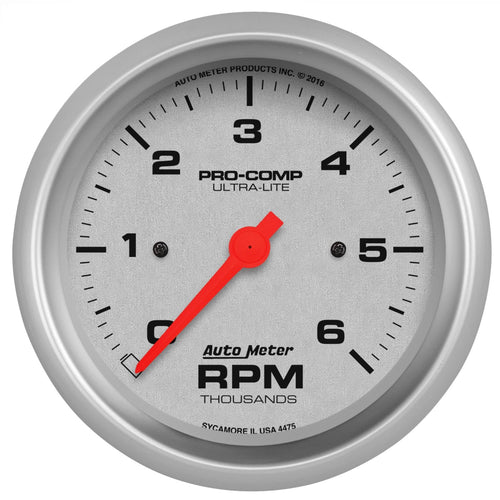 Tachometer AutoMeter 4475 Gauge, 3 3/8", 6K RPM, in-Dash, Ultra-Lite