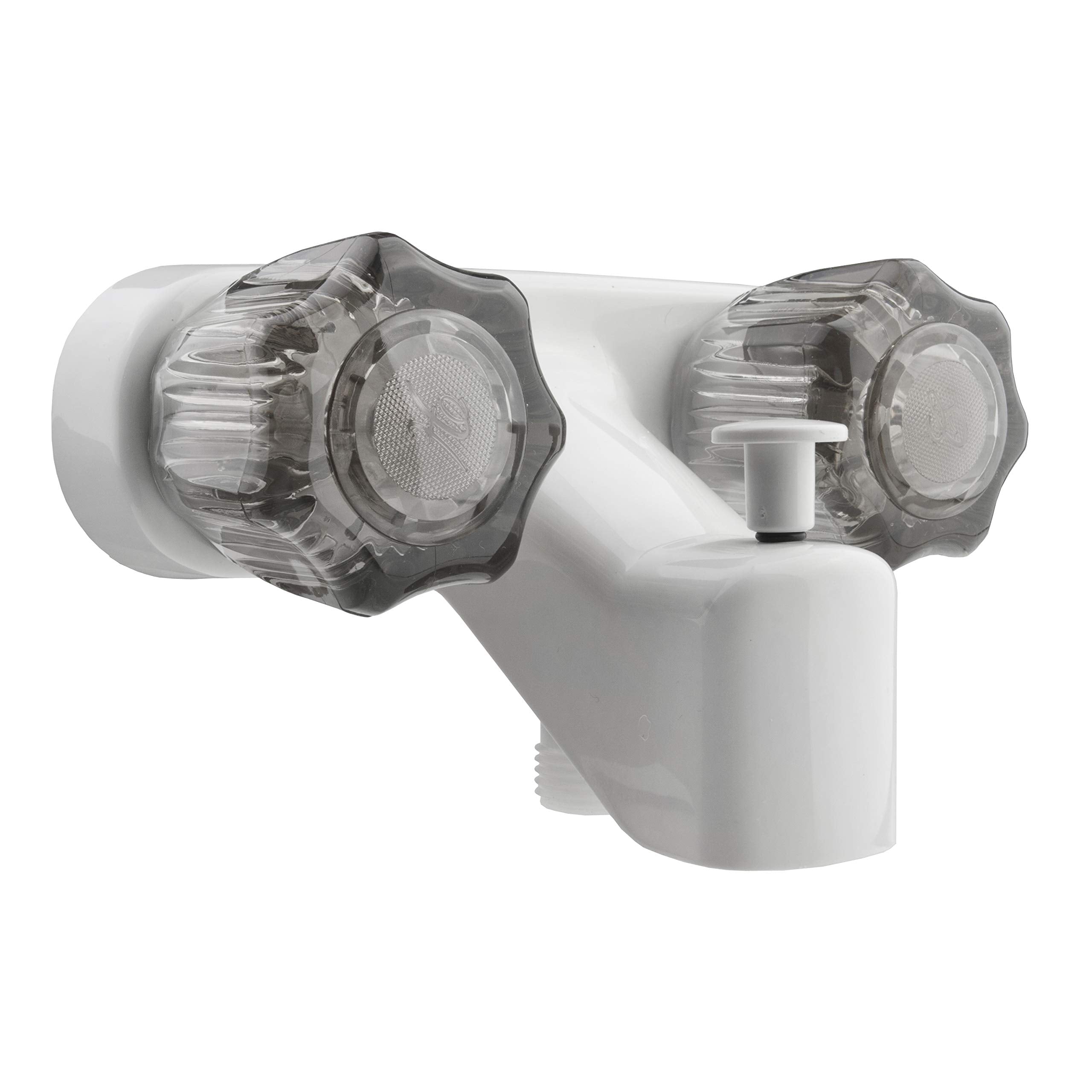 Dura Faucet RV Tub & Shower Faucet Valve Diverter DF-SA110S-WT with Smoked Acrylic Knobs (White)