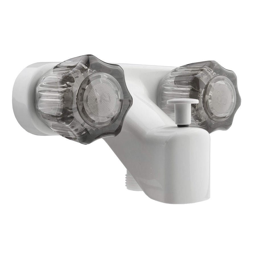 Dura Faucet RV Tub & Shower Faucet Valve Diverter DF-SA110S-WT with Smoked Acrylic Knobs (White)