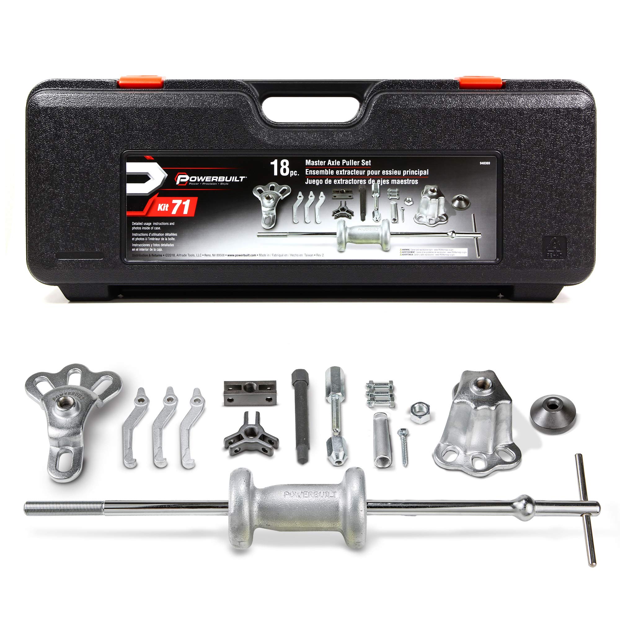 Powerbuilt Hammer Slide Puller Tool Kit, Jaw Pullers, Remove Car Seals and Bearings Set, Front and Rear Wheel Drive Vehicles - 940369, Silver