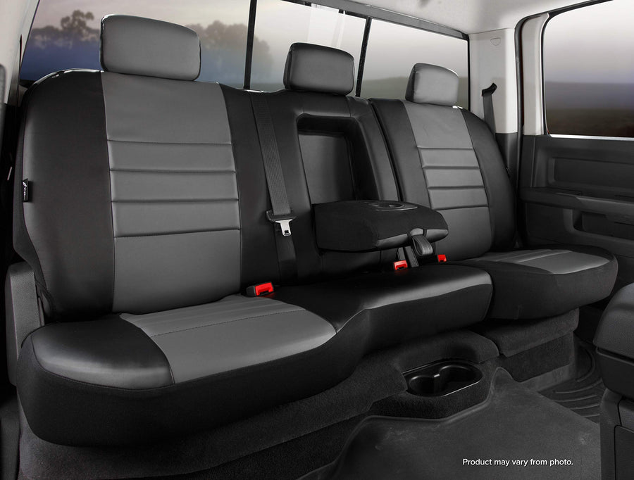 Fia SL62-55 Custom Fit Gray Rear Seat Cover Split Seat 40/60 - Leatherette (Black w/Gray Center Panel)