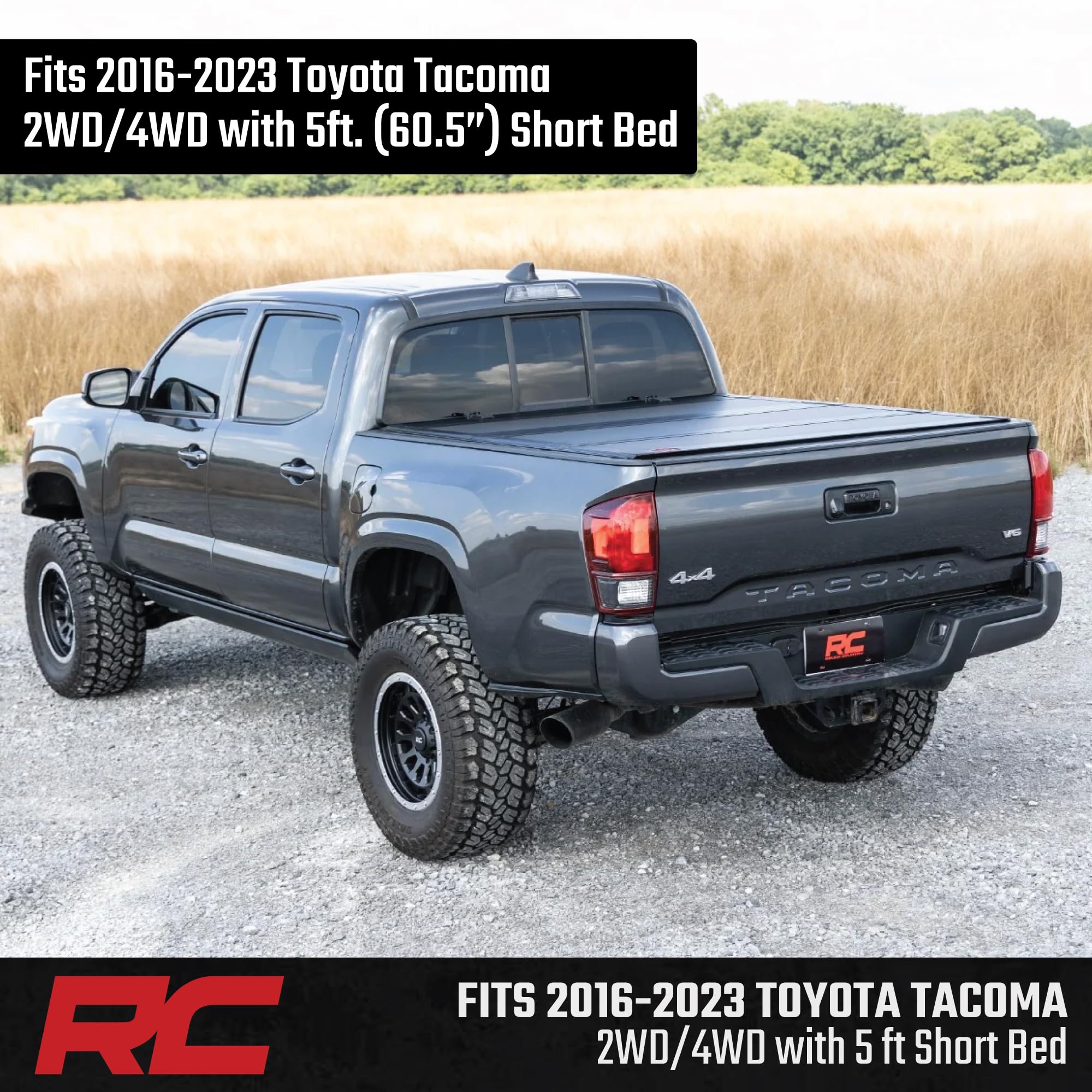 Rough Country Tonneau Cover Hard Flip-Up for Toyota Tacoma (2016-2023) - Fits 5' Bed, Tri-Fold Aluminum Truck Bed Cover, Weatherproof w/Full Bed Access