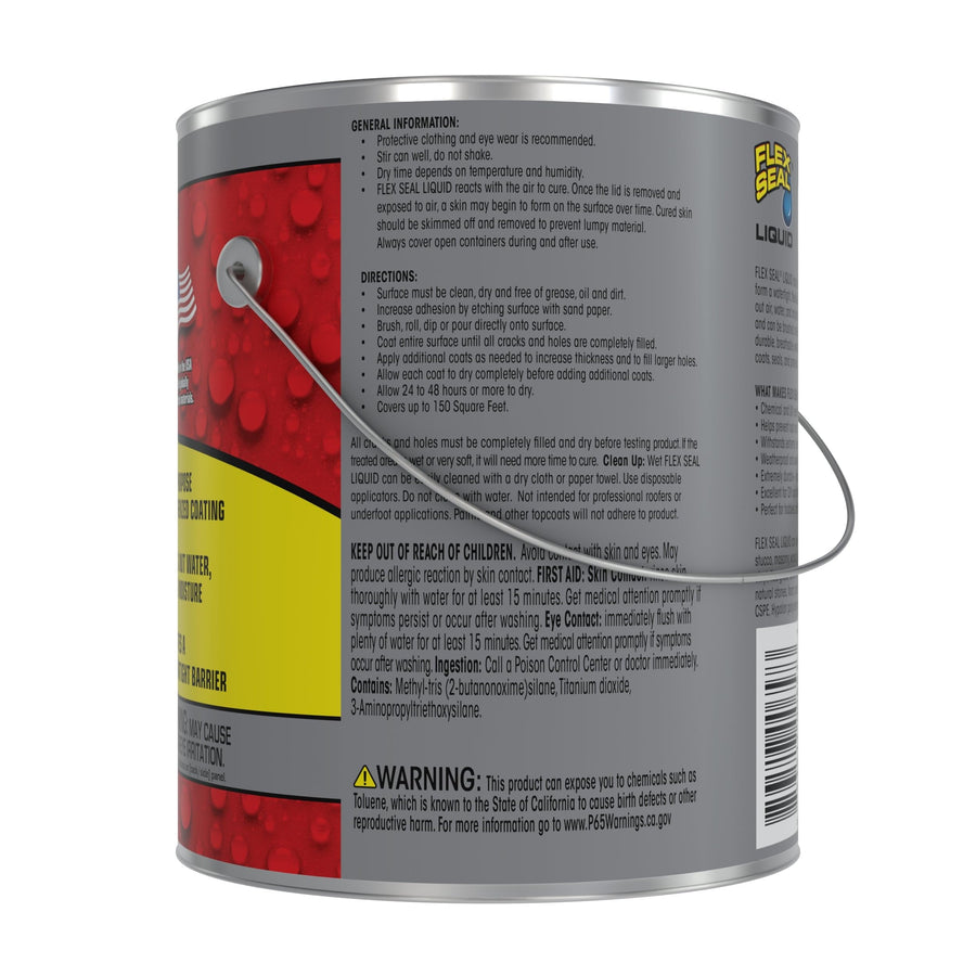 Liquid Rubber Flex Seal, Waterproof, Flexible, Breathable, and UV Resistant Coating Sealant, Roof Repair, Basements, RV, Campers, Trailers, Marine, EPDM, Masonry, 1 Gallon, Gray