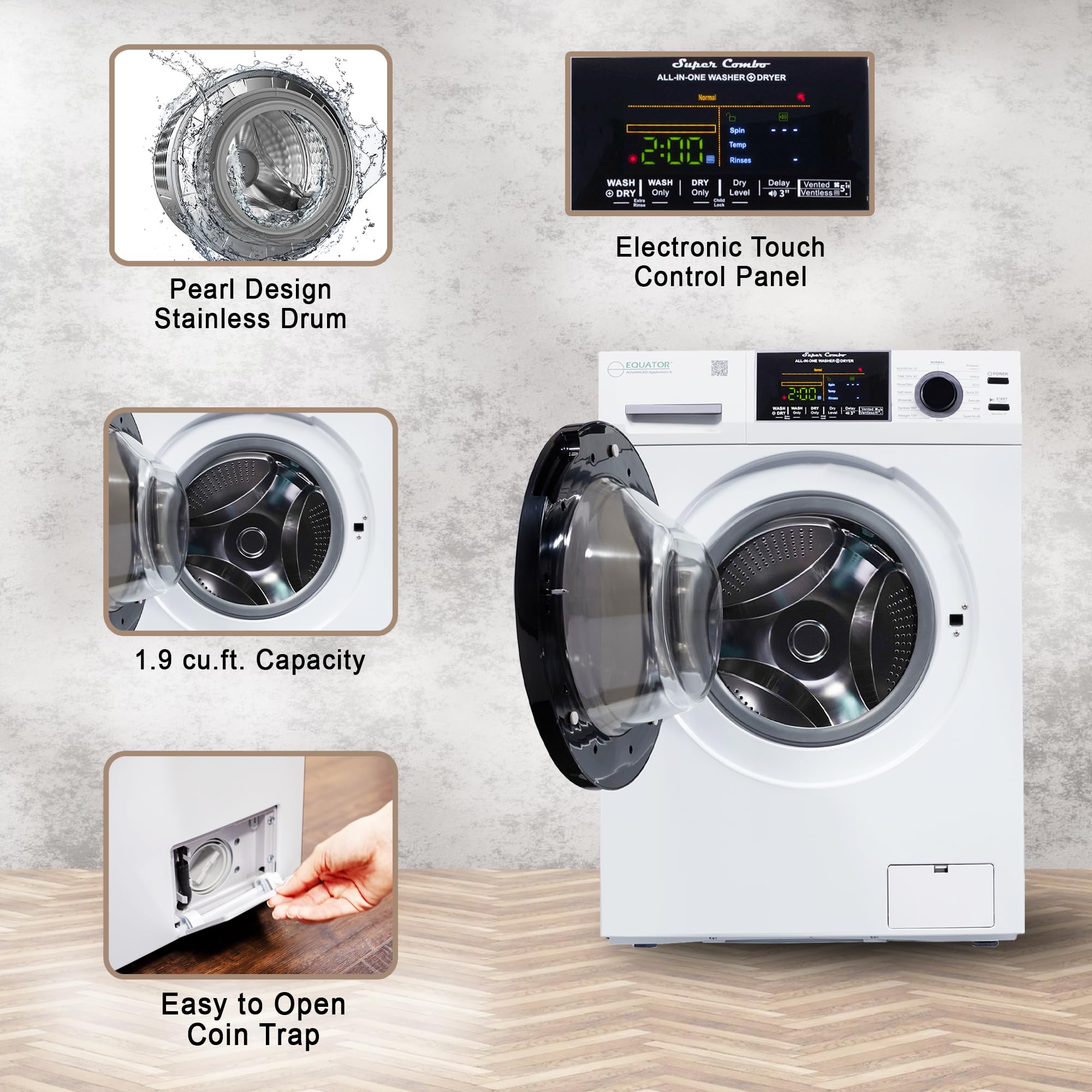 Vented/Ventless Equator Ver 3 Combo Washer Dry-1400RPM Color Coded Display White