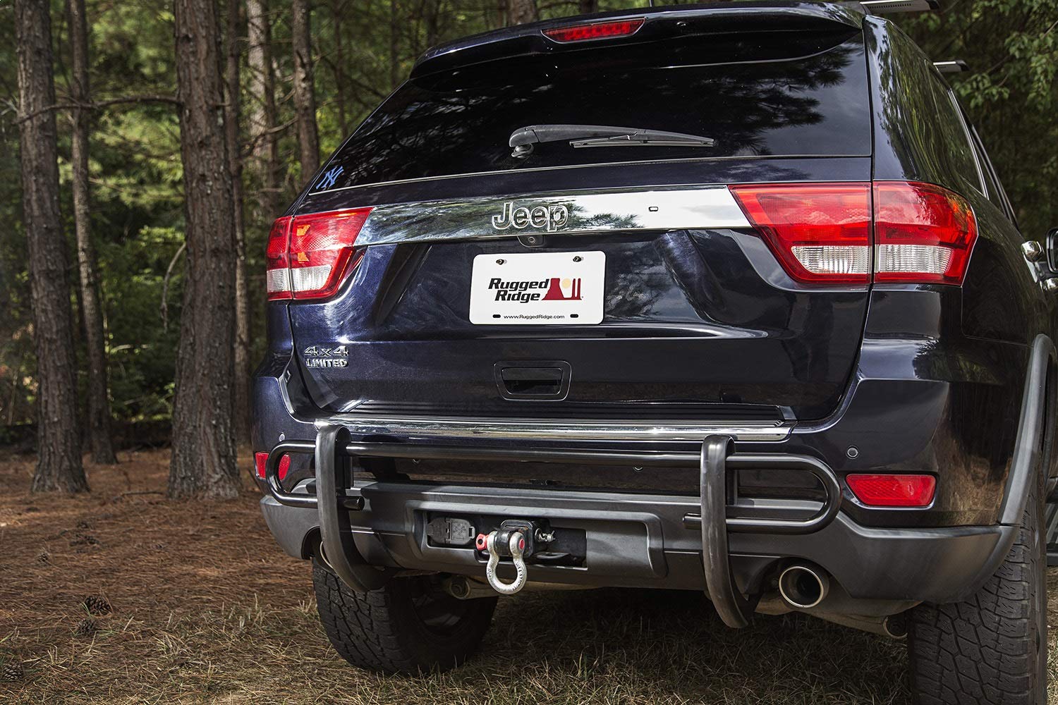 Rear Rugged Ridge Bumper Guard | Double Tube, Steel, Textured Black | 11513.03 | Fits 2011-2021 Jeep Grand Cherokee WK2