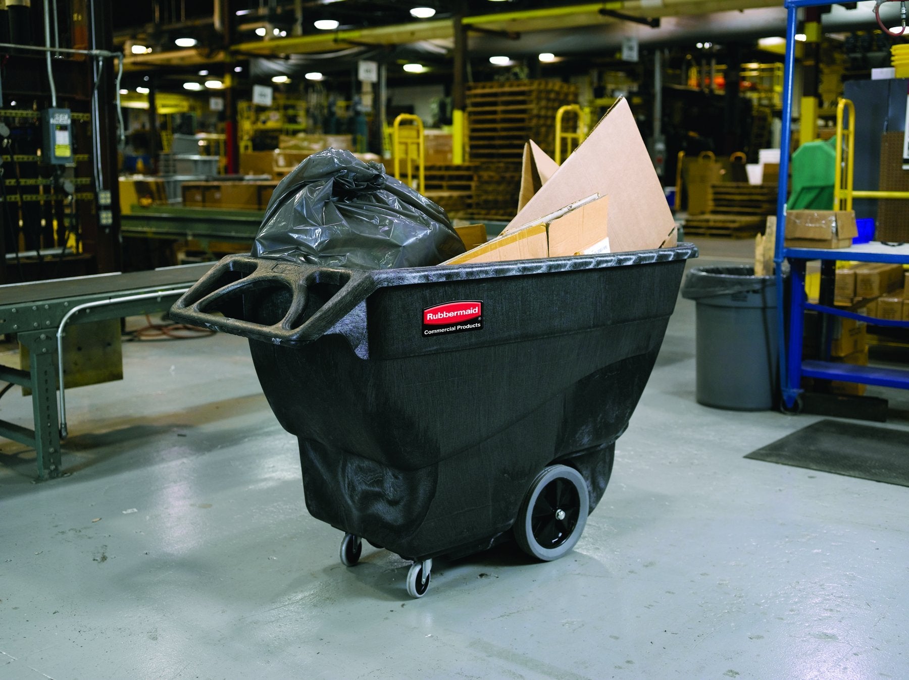 Rubbermaid Tilt Dump Truck Commercial Products, 1 Cubic Yard, 2100 lb Capacity, Black, Heavy Load Capacity with Wheels, Trash Recycling Cart for Office/Warehouse/Facility Management