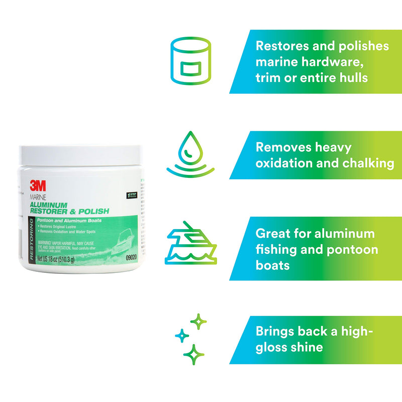 3M Aluminum Marine Restorer and Polish, 09020, 18 oz, for Marine Detailing, Remove Heavy Oxidation and Chalking, 1 Tube