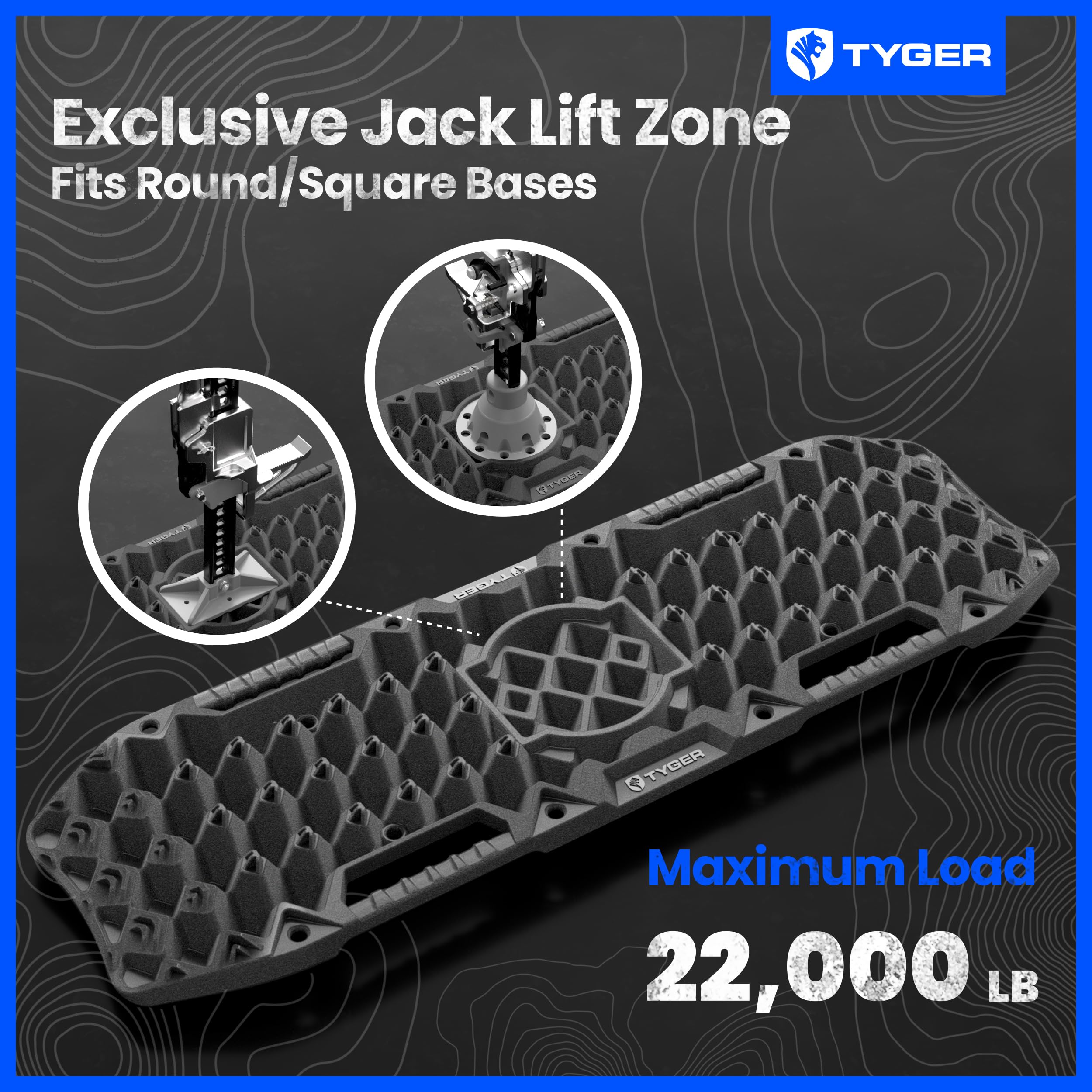 Tyger Auto Recovery Boards Topo Off-Road | Jack Lift Compatible | Extra Wide | Emergency Rescue on Mud, Snow, Sand for Trucks SUV | Tire Wheel Traction Mat Ramp Pads | Pair Set | Black | TG-RD2U22238