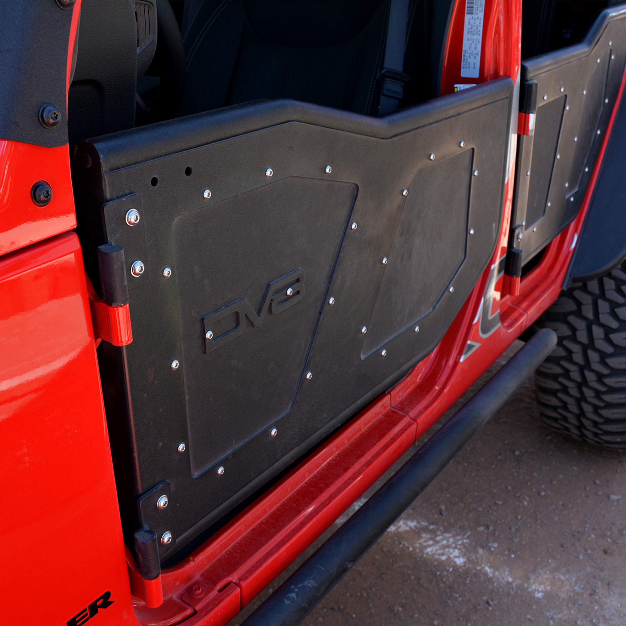 Front Rock Doors DV8 Offroad for The 2007-2017 Jeep Wrangler JK | Latches | Paintable | Black Finish | Simple and Easy Install | Limit Straps | Front Set
