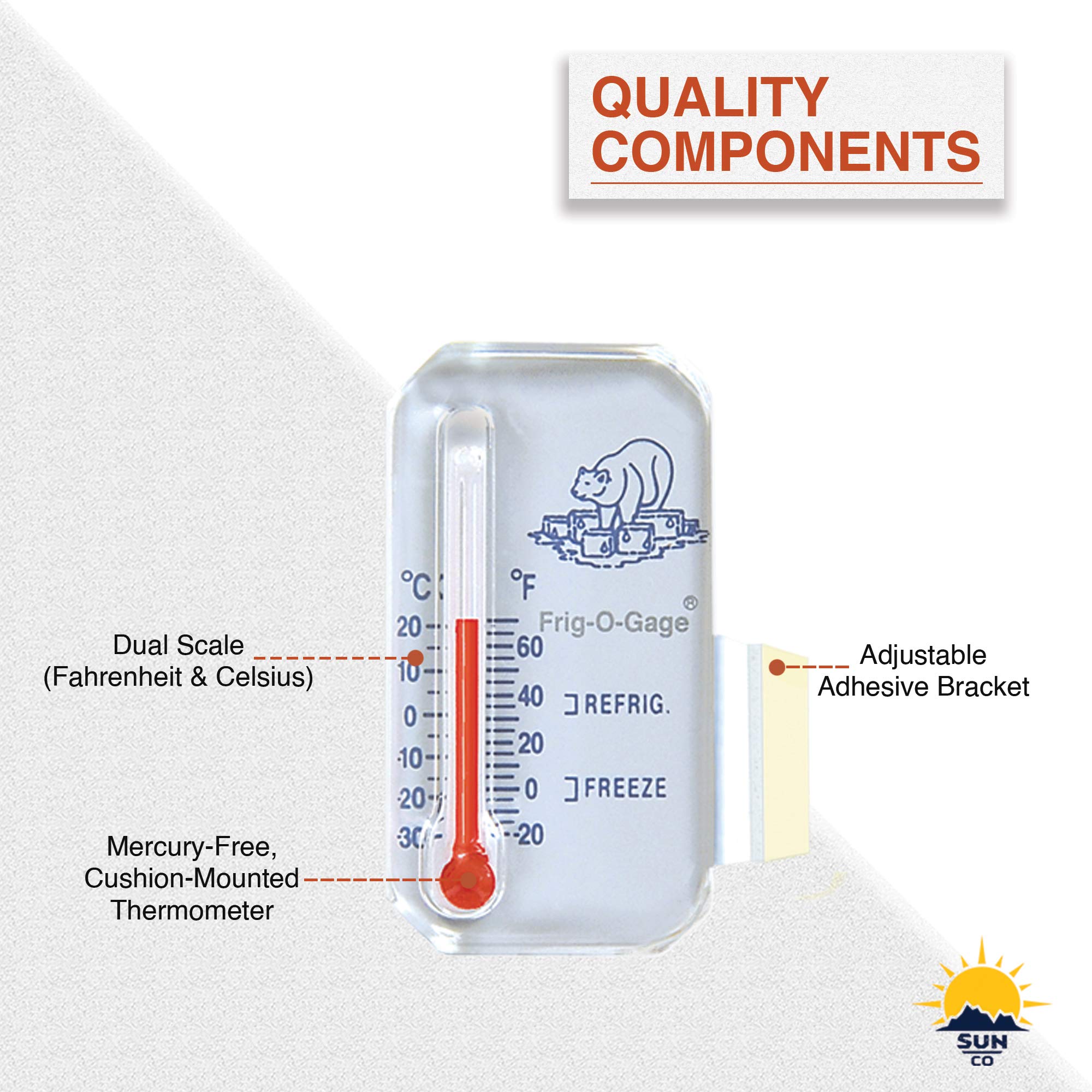 Frig-o-gage Sun Company - Cooler/Refrigerator/Freezer Thermometer | Refrigerate and Freeze Zones | for RVs and Motor Homes