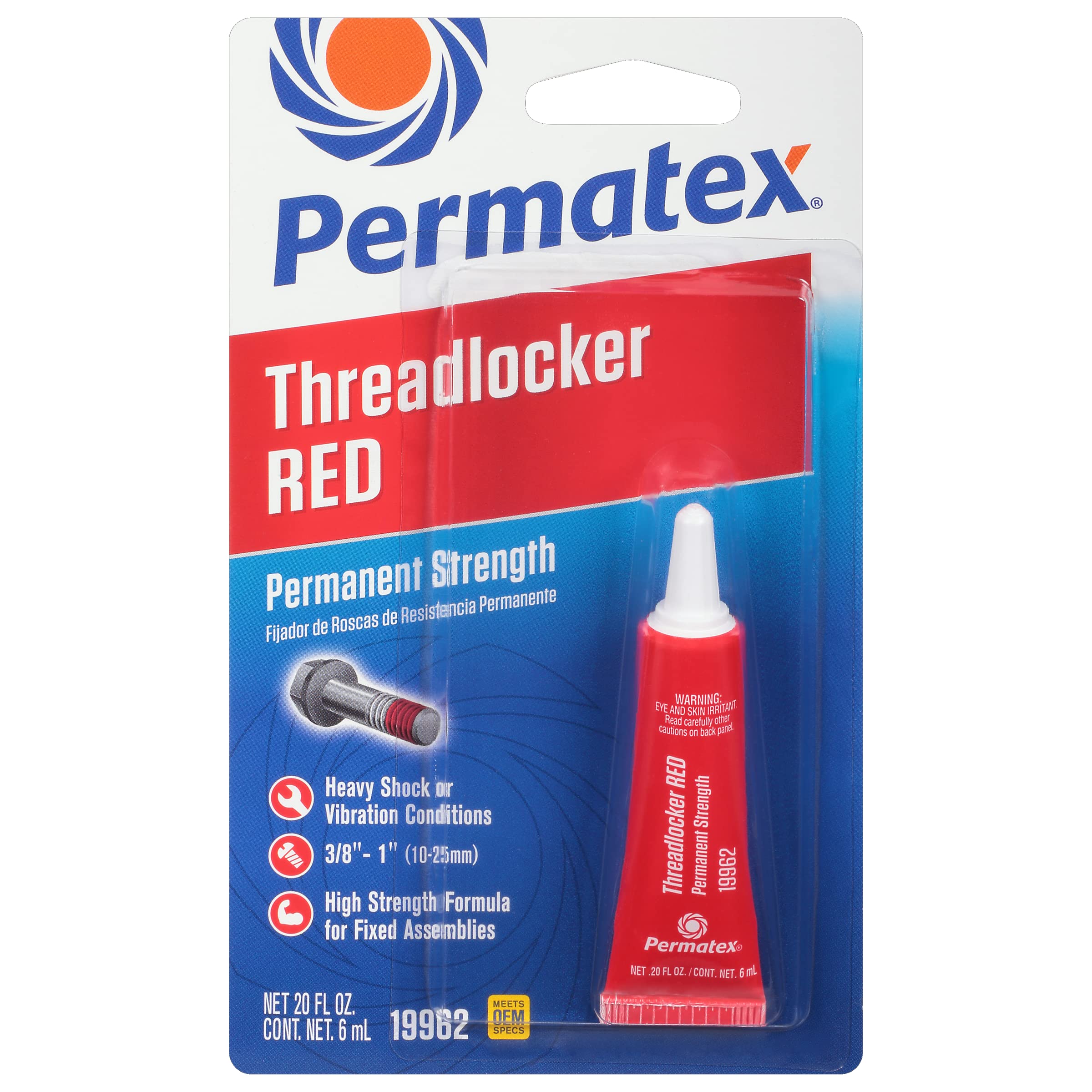 19962 Permatex Permanent Strength Threadlocker Red, 6 ml Tube