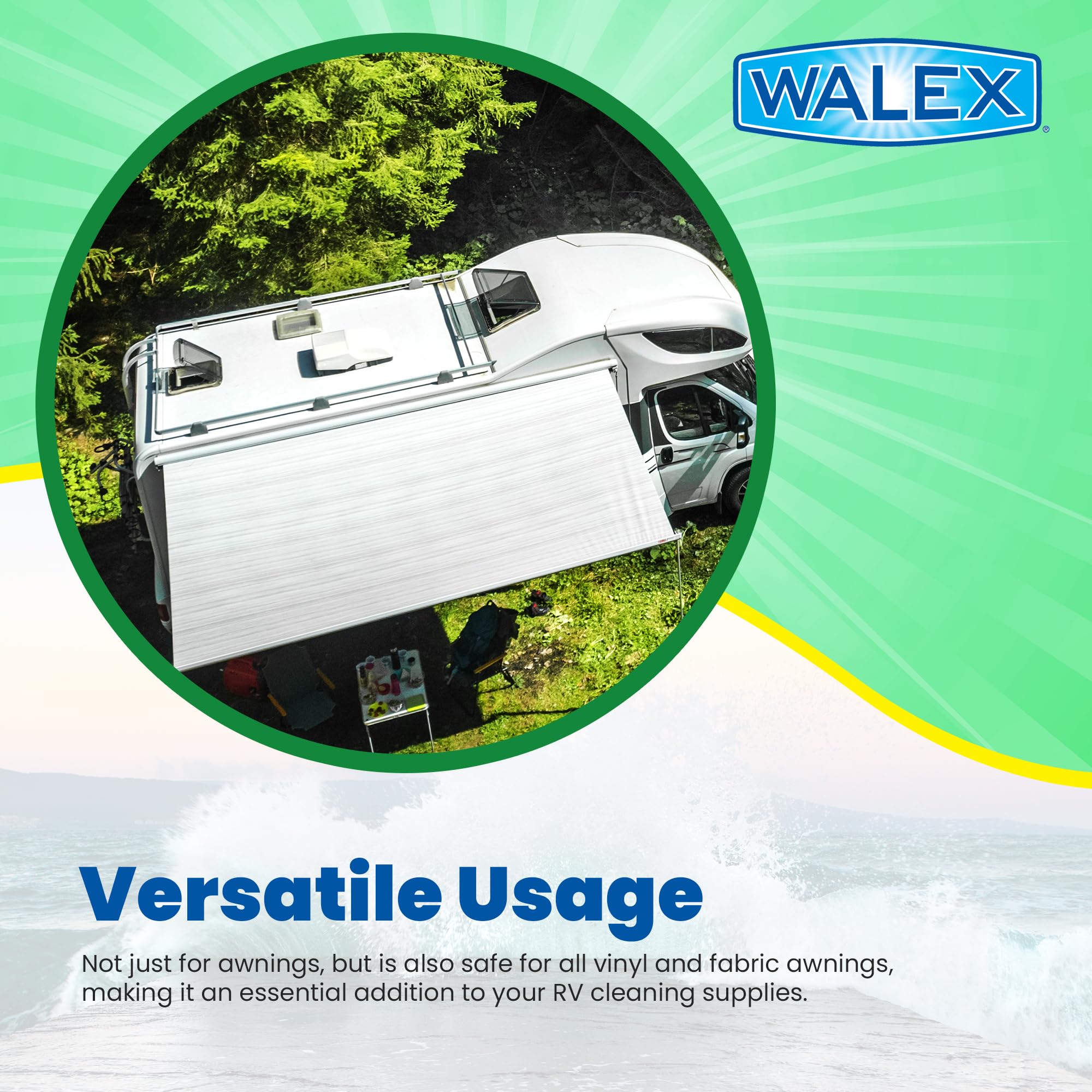 Walex Awning Cleaner RV - Safe for Vinyl & Fabric, Dissolves Tough Stains, Mold, Mildew, Dirt, Bird Droppings & More; Extends Lifespan Awning for RVs, Campers, Trailers & Motorhomes, 64 oz