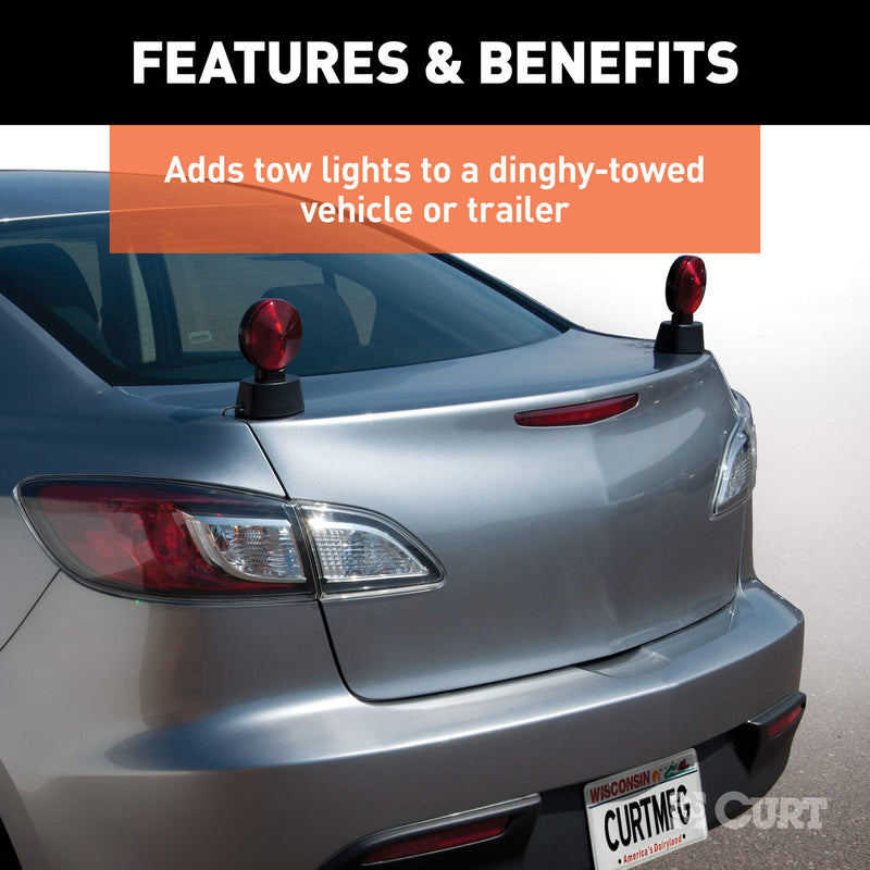 CURT Magnetic Trailer Lights for Towing Dinghy, 4-Pin Flat Plug, Stop Tail Turn, Storage Case