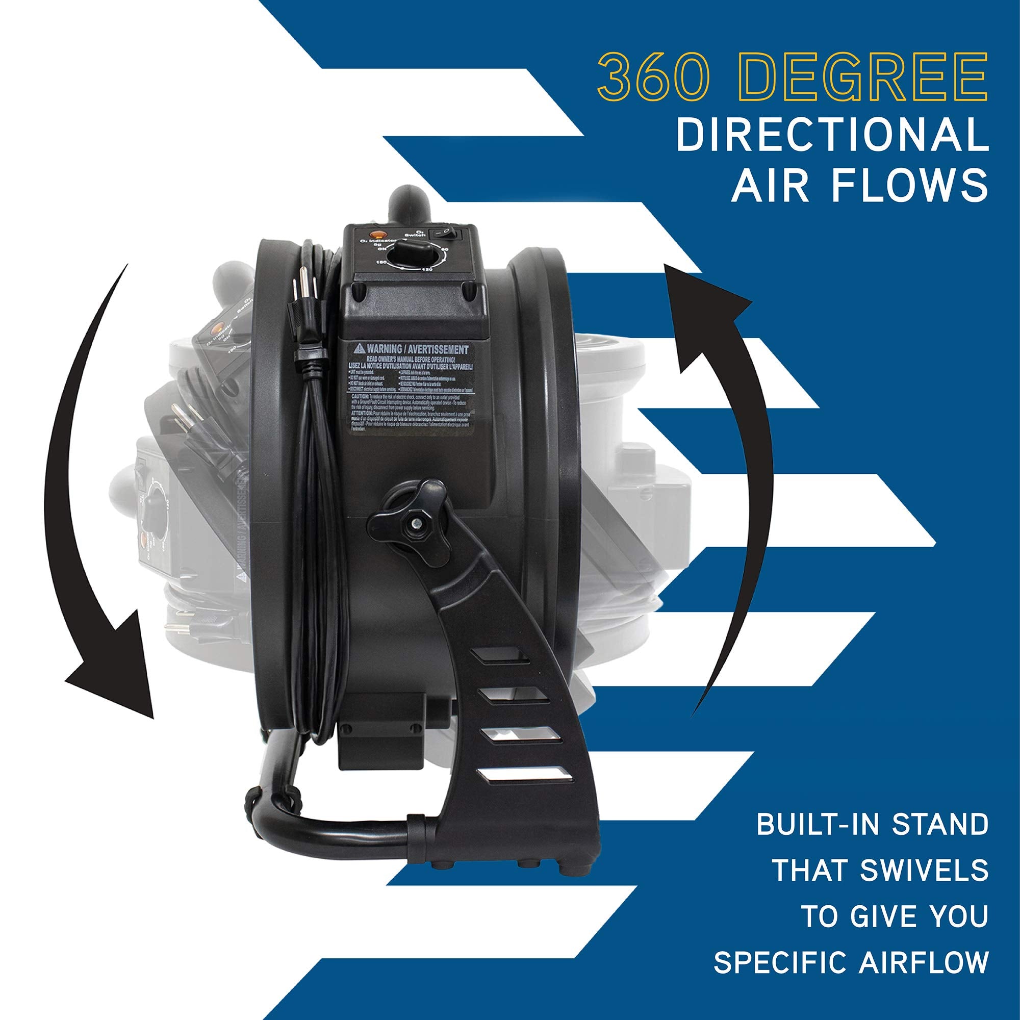 Air Neutralizing Fan XPOWER M-27, Axial Air Mover w/Ozone Generator, O3 Machine, Commercial, High Capacity, Large Areas, Sanitization, Odor Removal