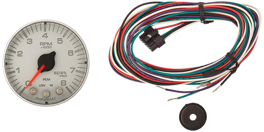 Gauge AUTO METER P334218 Tachometer (Spek-Pro Gauge, Tach, 2 1/16", 8K RPM,with Shift Light & Peak Mem, Slvr/Chrm, Spek-Pro)