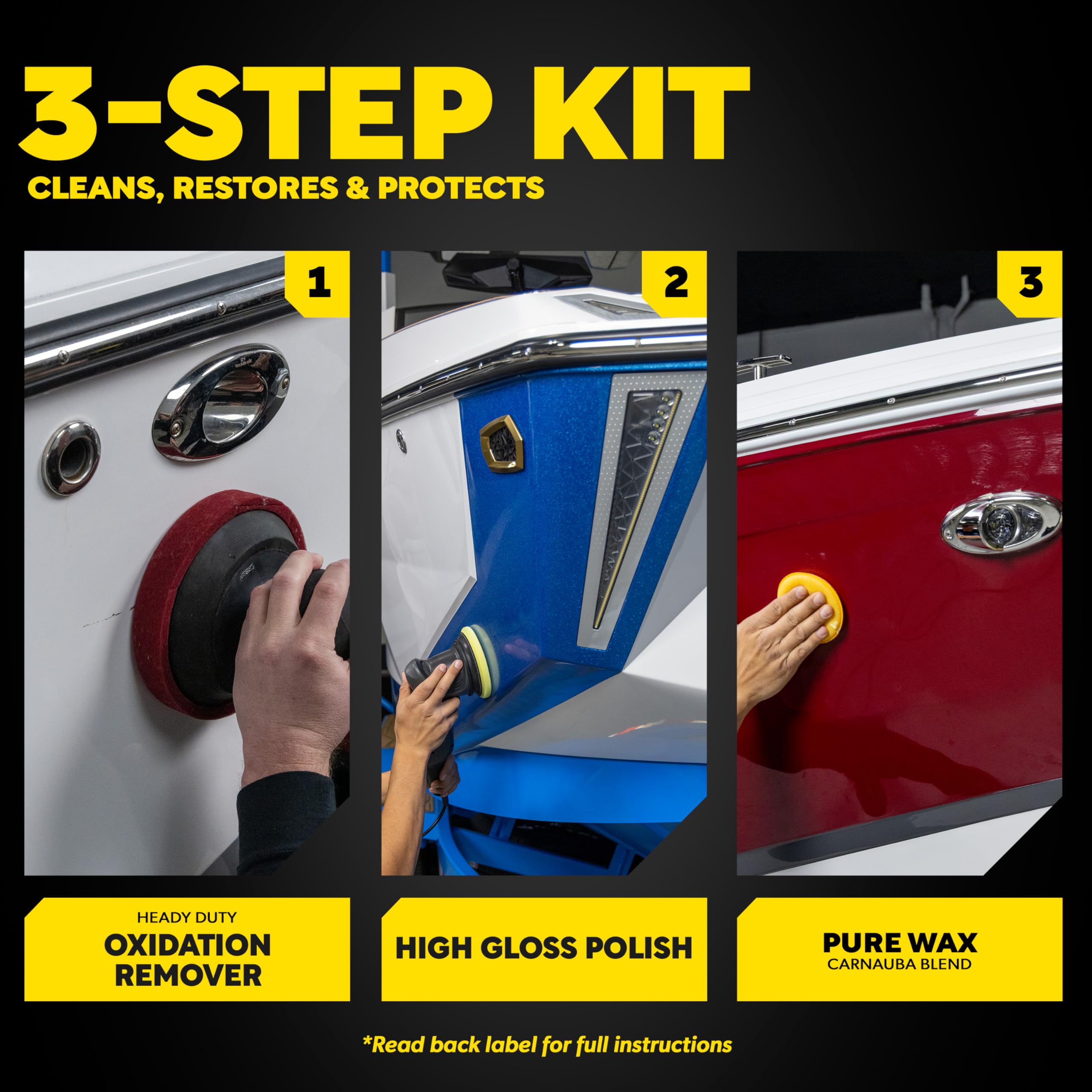 Marine/RV Meguiar’s Fiberglass Restoration System, M4965, 3-Piece Fiberglass Repair Kit with Oxidation Remover, High-Gloss Boat Polish and Wax, Christmas Gift Ideas for Car Dads