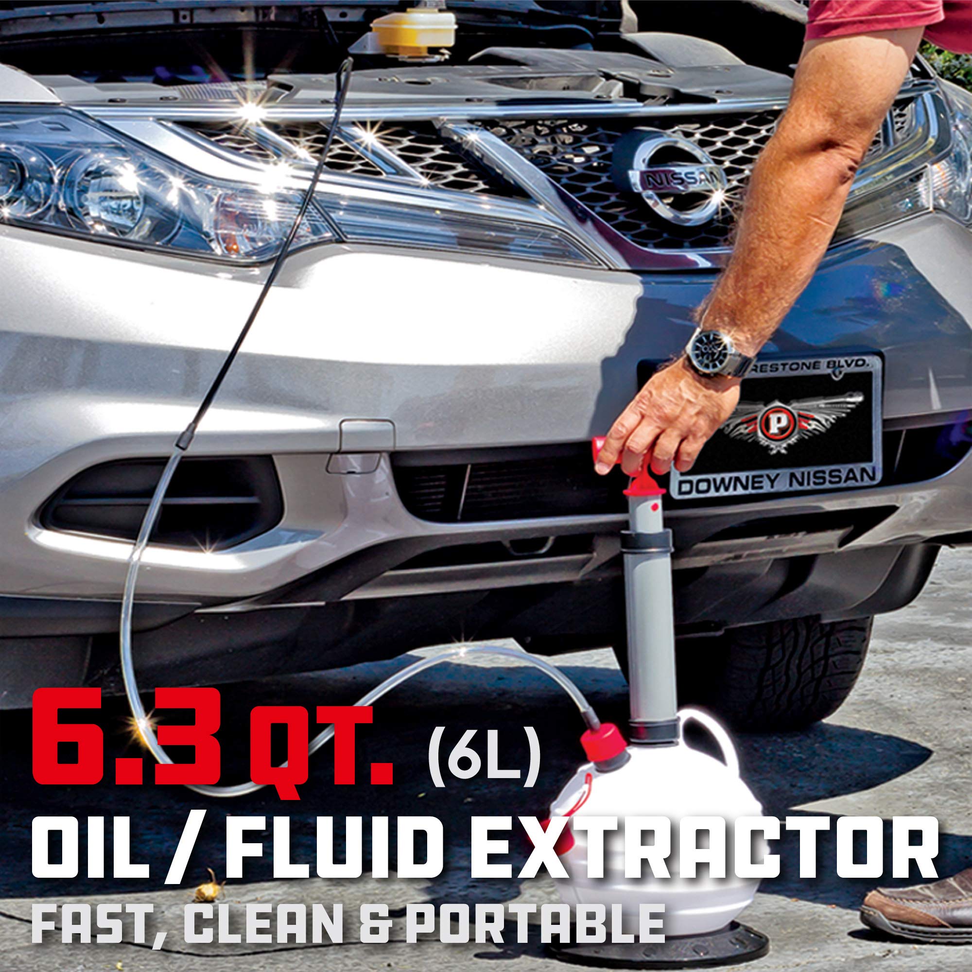 Oil and Fluid Extractor Powerbuilt 6.3 Quart (6 Liter), Manual Liquid Pump Extract and Transfer, Automotive, Engine, Transmission, Radiator, 647570