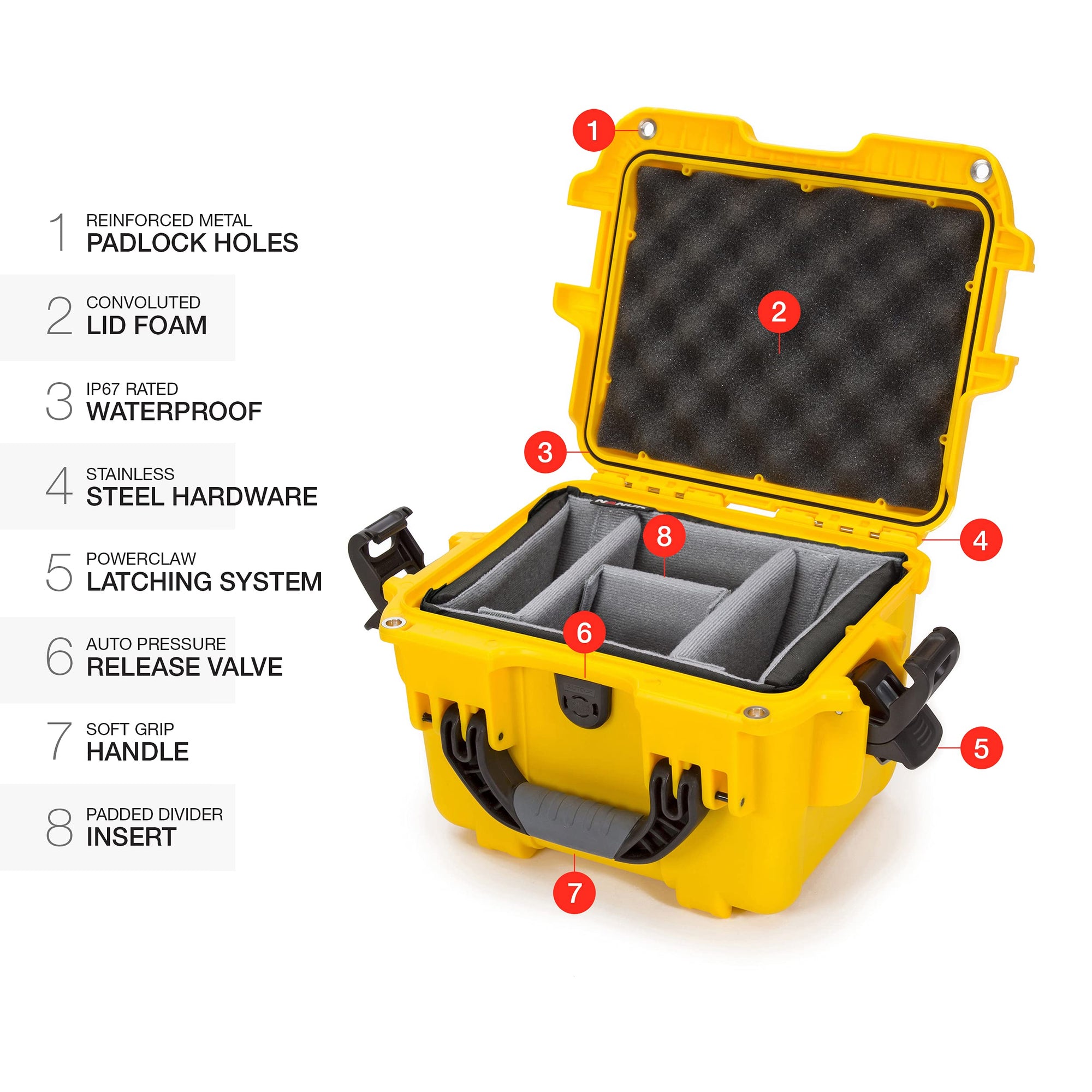 Waterproof Nanuk 908 Hard Case with Padded Dividers - Yellow