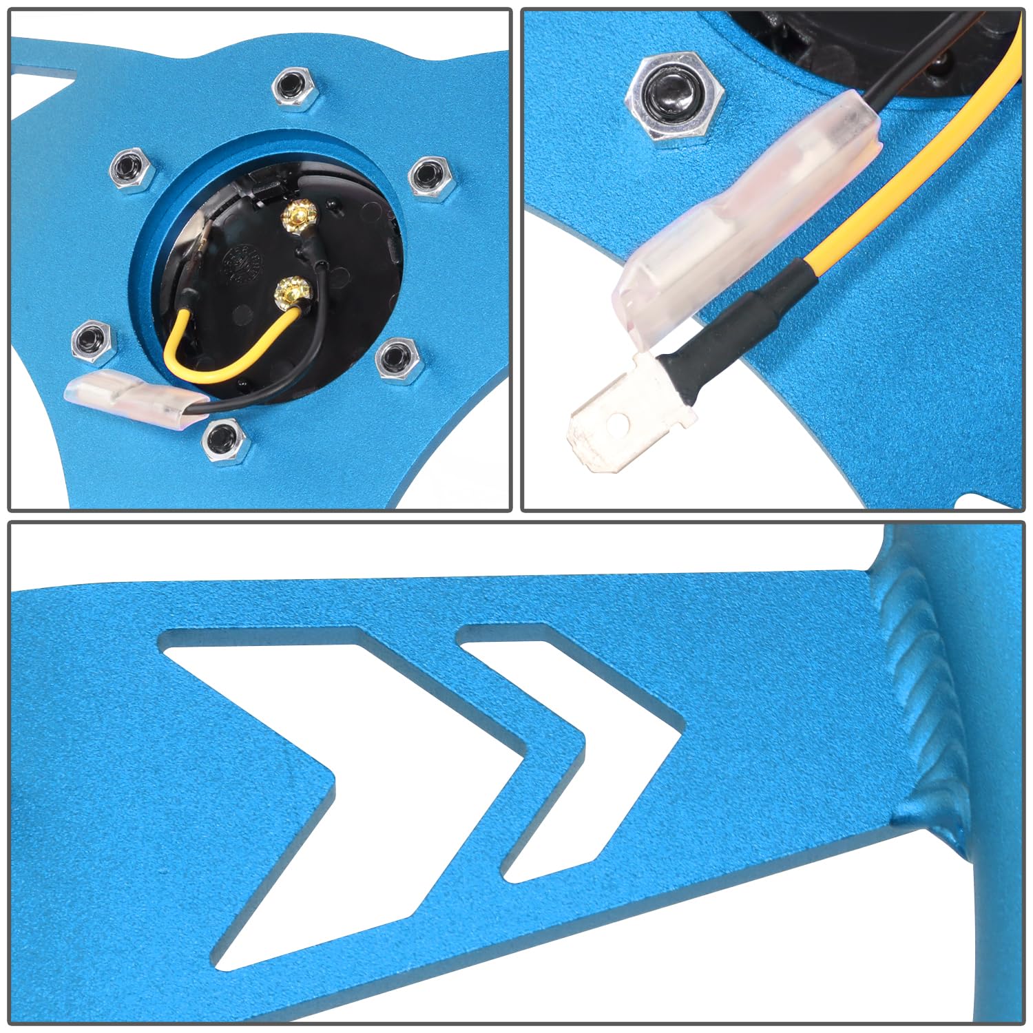 NRG Innovations All Aluminum Steering Wheel NRG-RST-070-BL 330mm - Arow Cutout- Ergonomic Grip- Anadized Blue