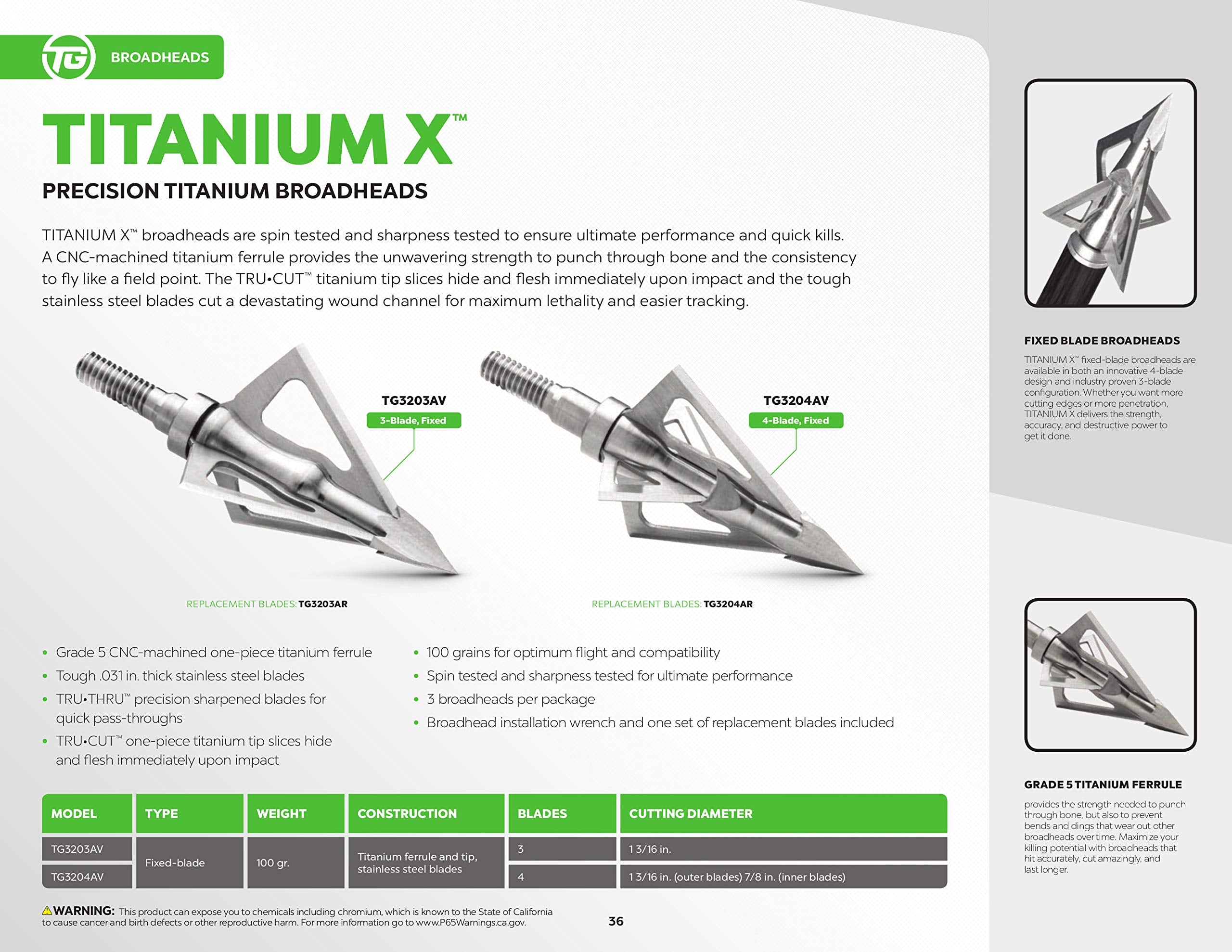 Apex TRUGLO Archery Titanium X 100-Grain Fixed Blade Broadheads - 3-Pack, 4-Blade