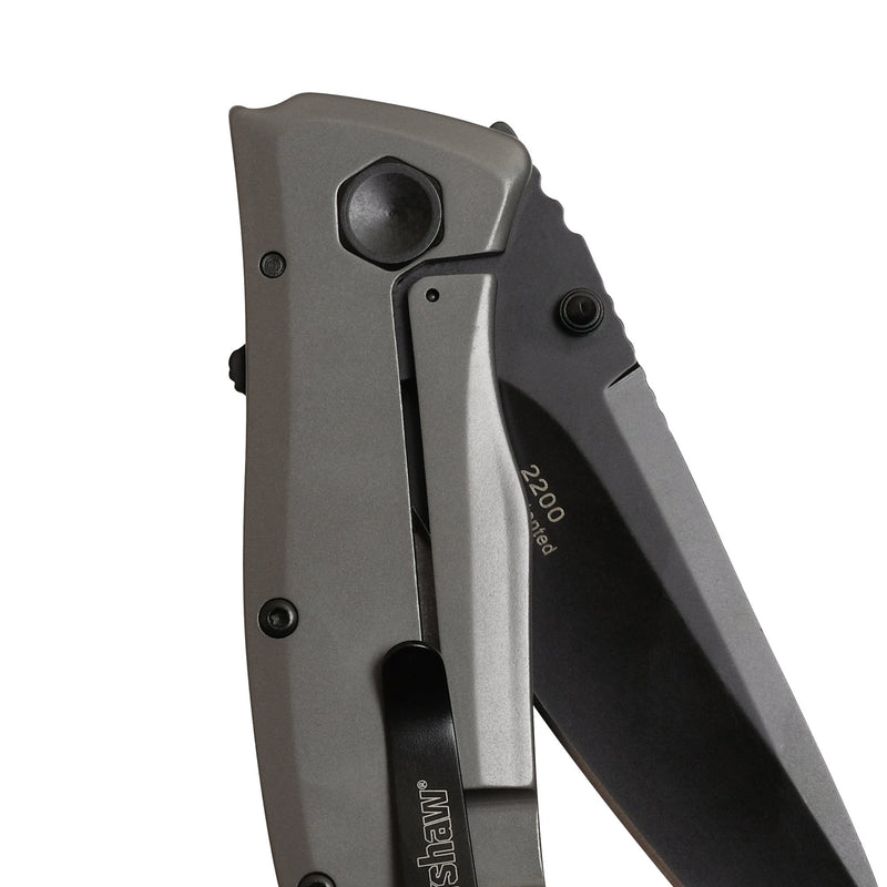 Kershaw Pocketknife Grid, 3.7" 8Cr13MoV Steel Drop Point Plain Edge Blade, Assisted One-Handed Flipper or Thumb Stud Opening, Frame Lock EDC,Grey/Black