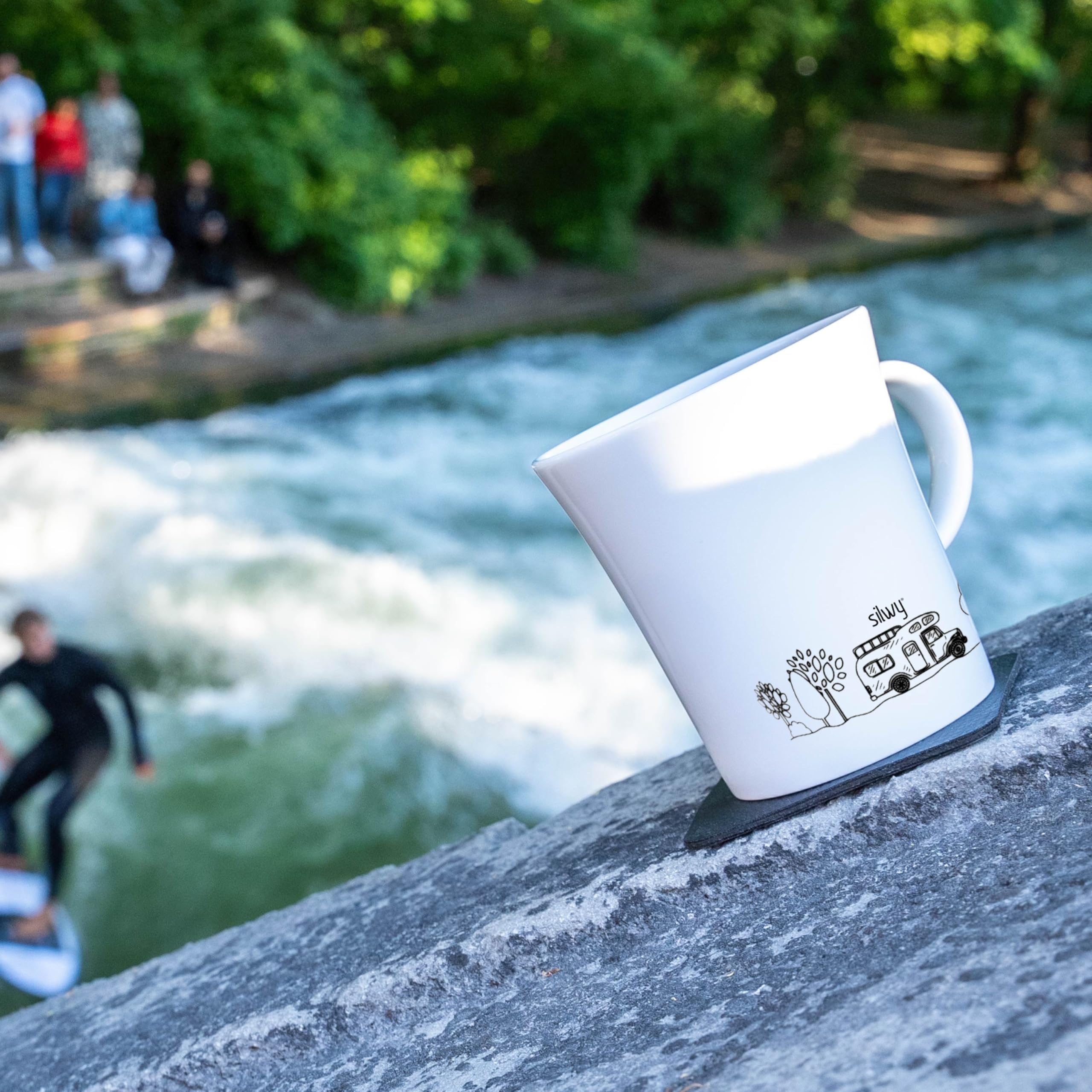 Porcelain Magnetic Handle Cups silwy Einfach Anziehend. Camping (Set of 2) Includes Two Metal Nano Gel Pads Black - Non-Slip Camping and Caravanning Cups, Boat and Yacht Accessories