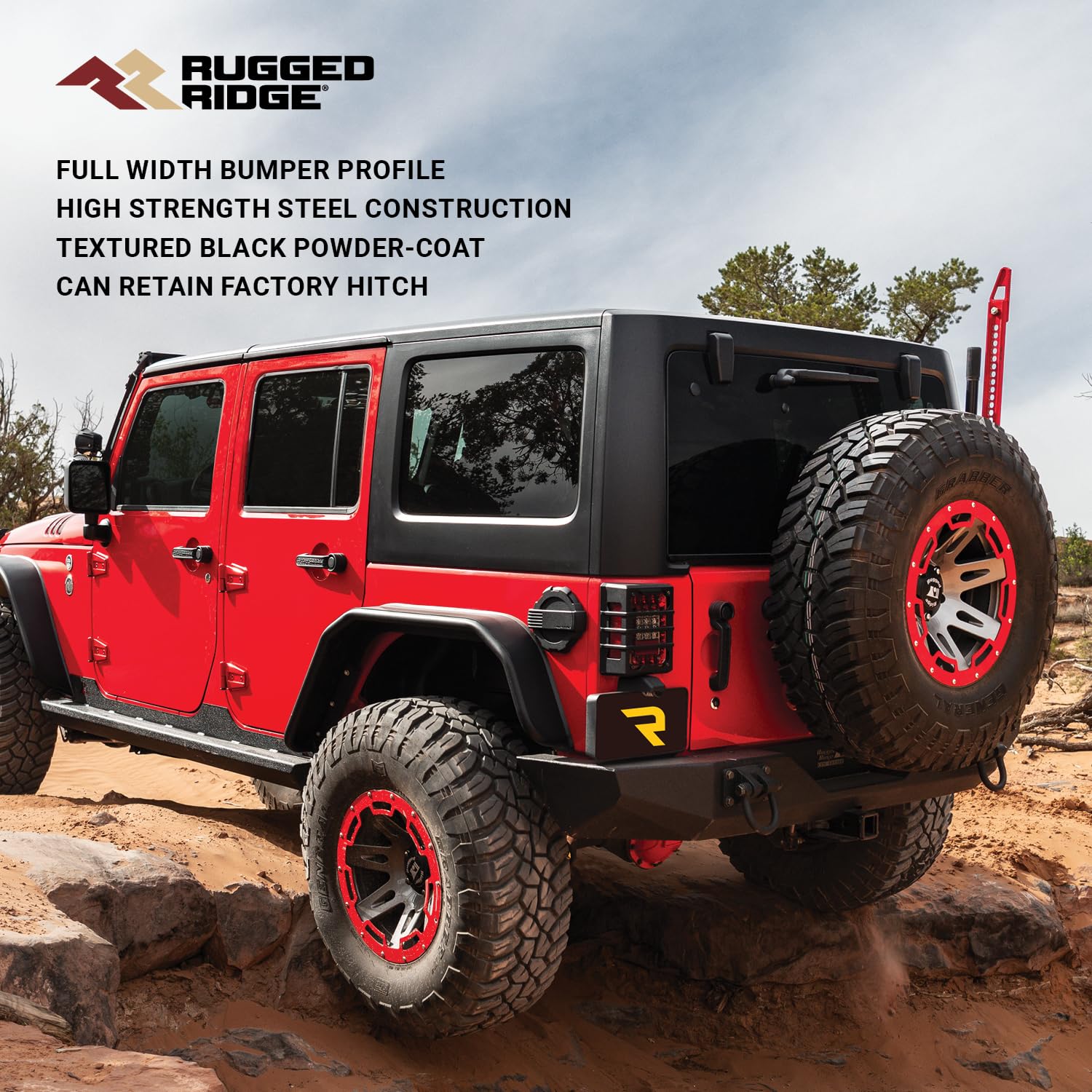 Rugged Ridge Rear Bumper, XHD | Modular Full-Width, Steel, Textured Black | 11546.20 | Fits 2007-2018 Jeep Wrangler JK
