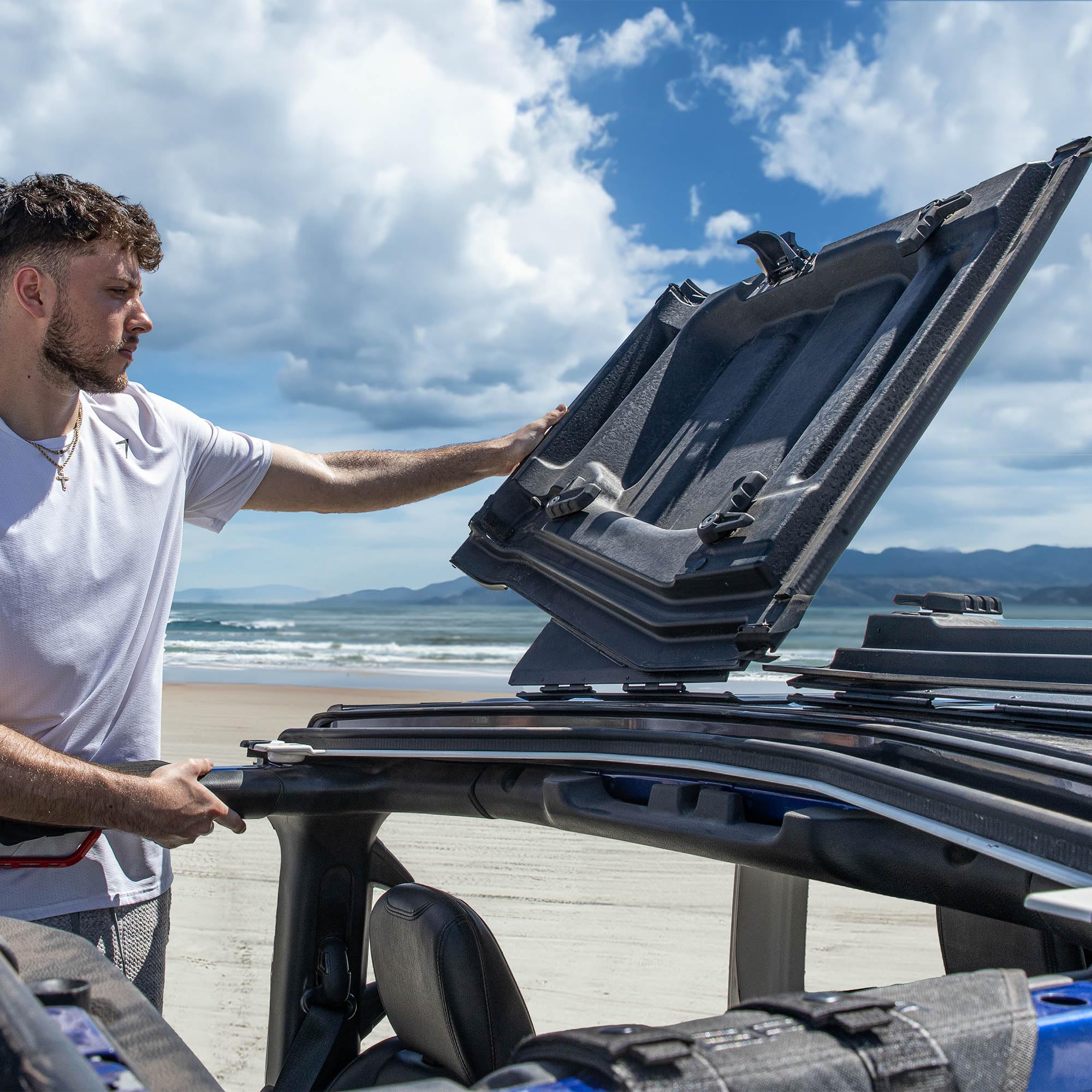 Flip-Top EZ for JKU Jeep Wrangler Freedom Panels One Person Flip Back System—Flip Back Your Jeep Hard Top Panels in Seconds! Patented and Patent Pending