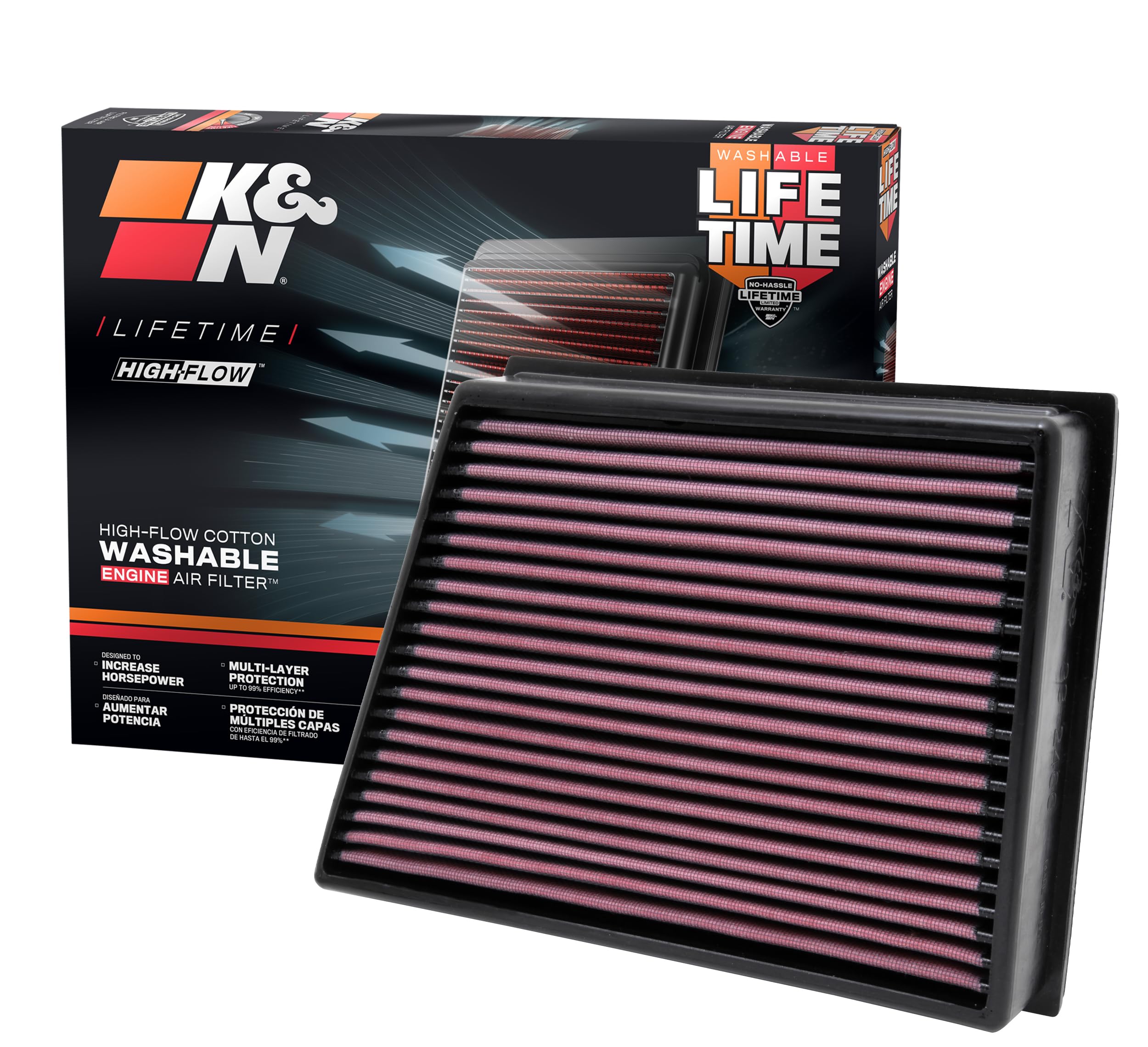 High-Flow K&N Original Lifetime Engine Air Filter: Increase Power: Premium, Washable: Compatible with 2011-2016 Chevrolet/GMC: Silverado 2500, Siverado 3500, Sierra 2500, Sierra 3500, 33-2466
