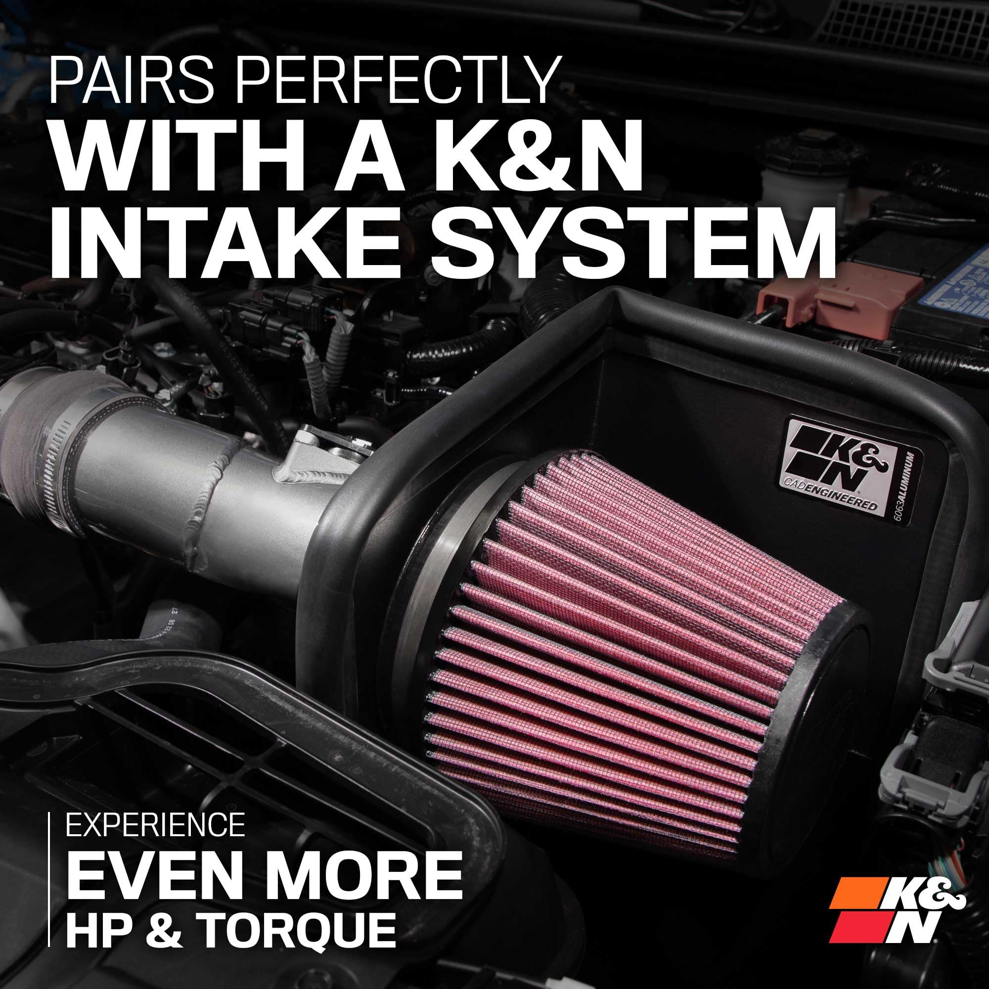 Cold Air Intake System K&N: High-Flow Air-Filter, Increase Performance & Horsepower: Compatible with 2022-2025 ACURA Integra; 2022-2025 HONDA Civic, 77-1022KC