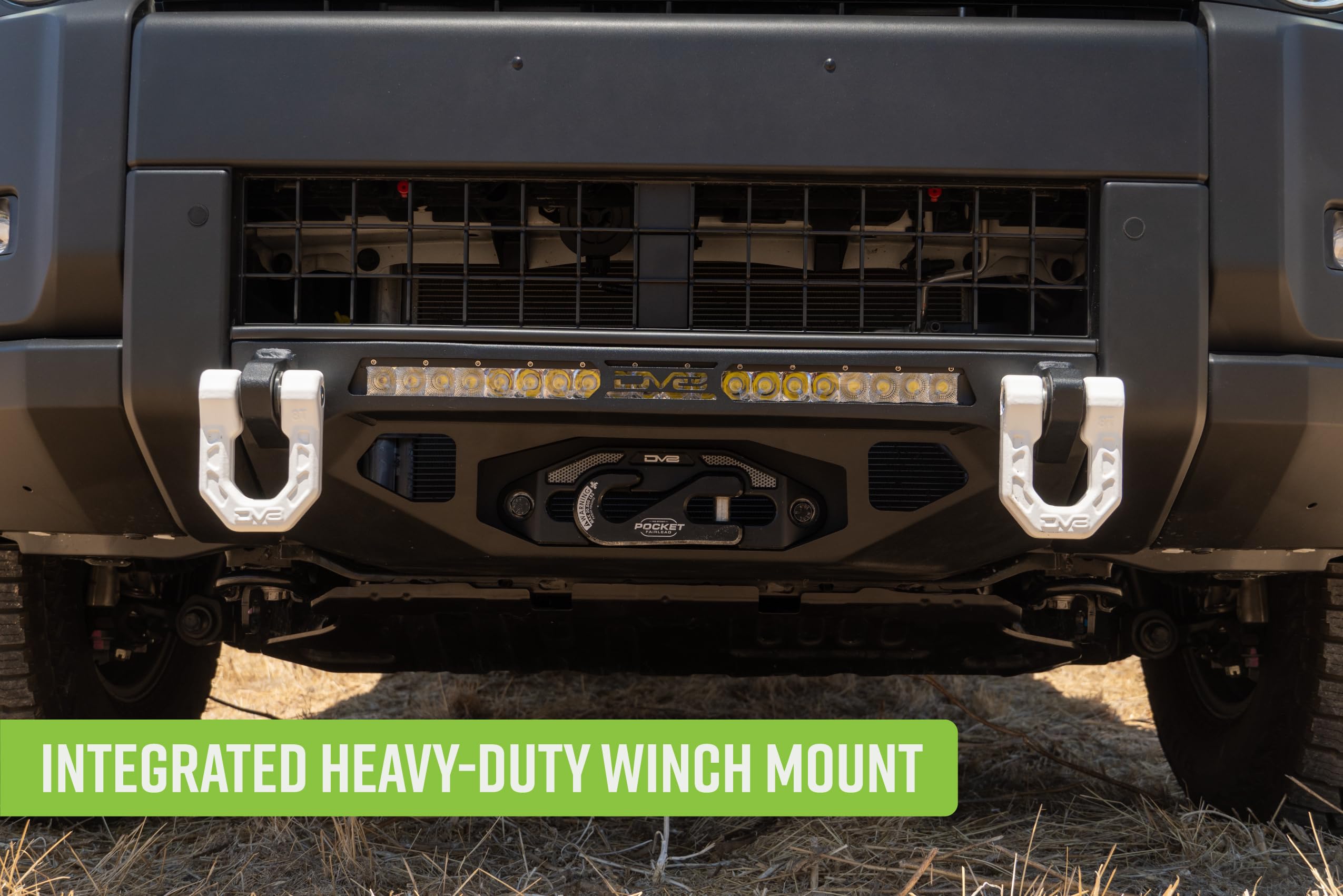 Centric DV8 Offroad Front Bumper for 2024 Toyota Land Cruiser | Center Mount Design | Heavy-Duty Winch Mount | (1) 20" Single Row Light Bar Mount | Pair of D-Ring Mounts | Powder Coated Black | Steel