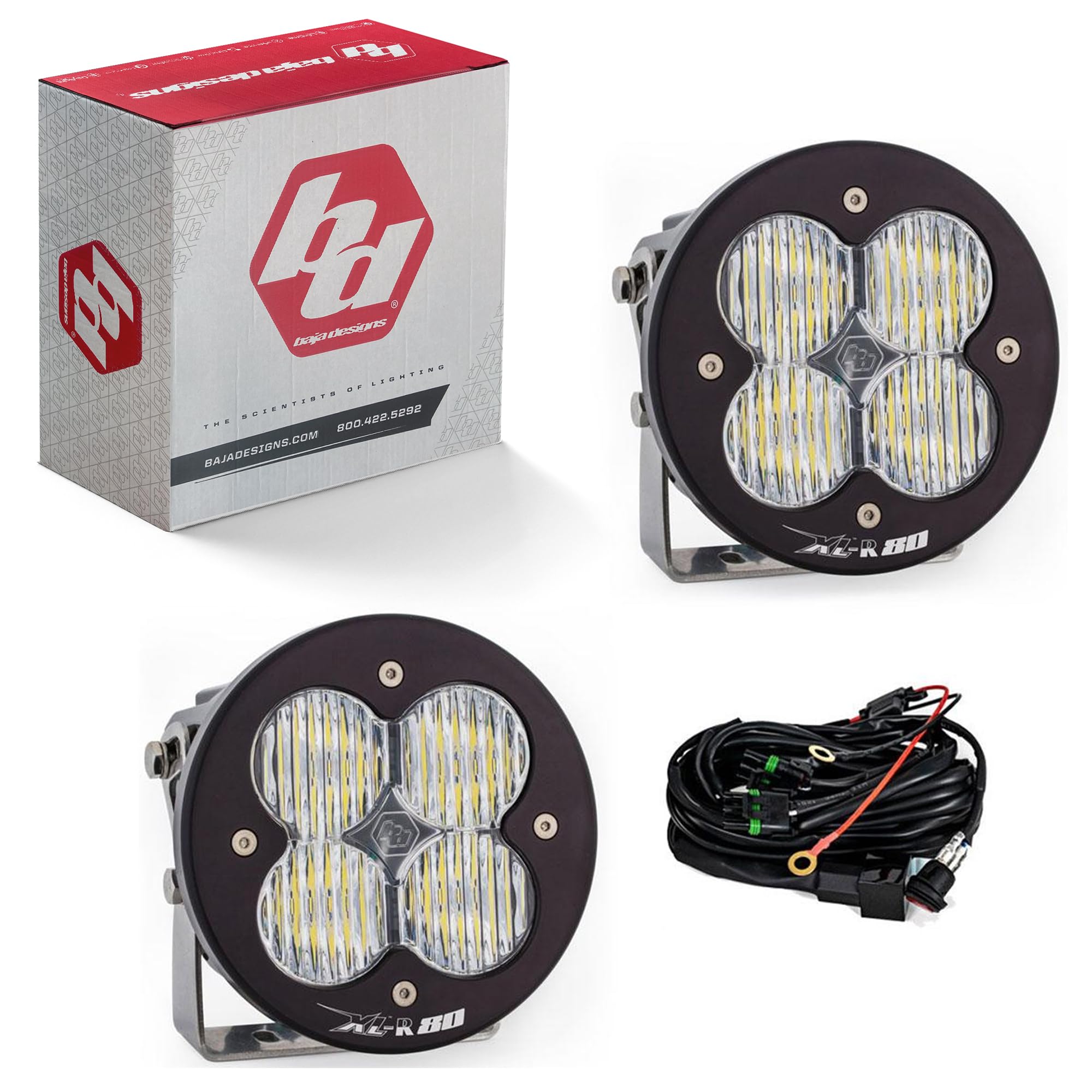 Baja Designs 80 XL-R LED Light Pod Pair for Off Road - 2 PCS LED with Wiring Harness (Wide Cornering; Clear)