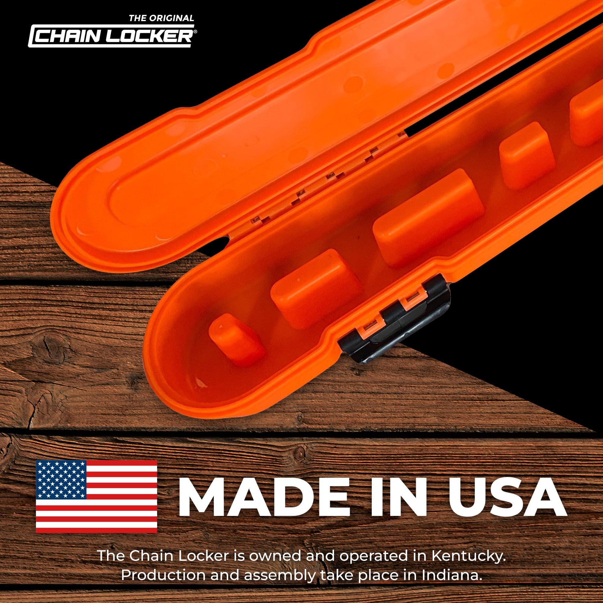 Chainsaw Chain Original Storage - Portable Universal Case for Chains up to 20” Blades - Stacks 2 Inches Deep, Holds Minimum 8 Chains, Made in USA - Orange - Holiday Gift for Family