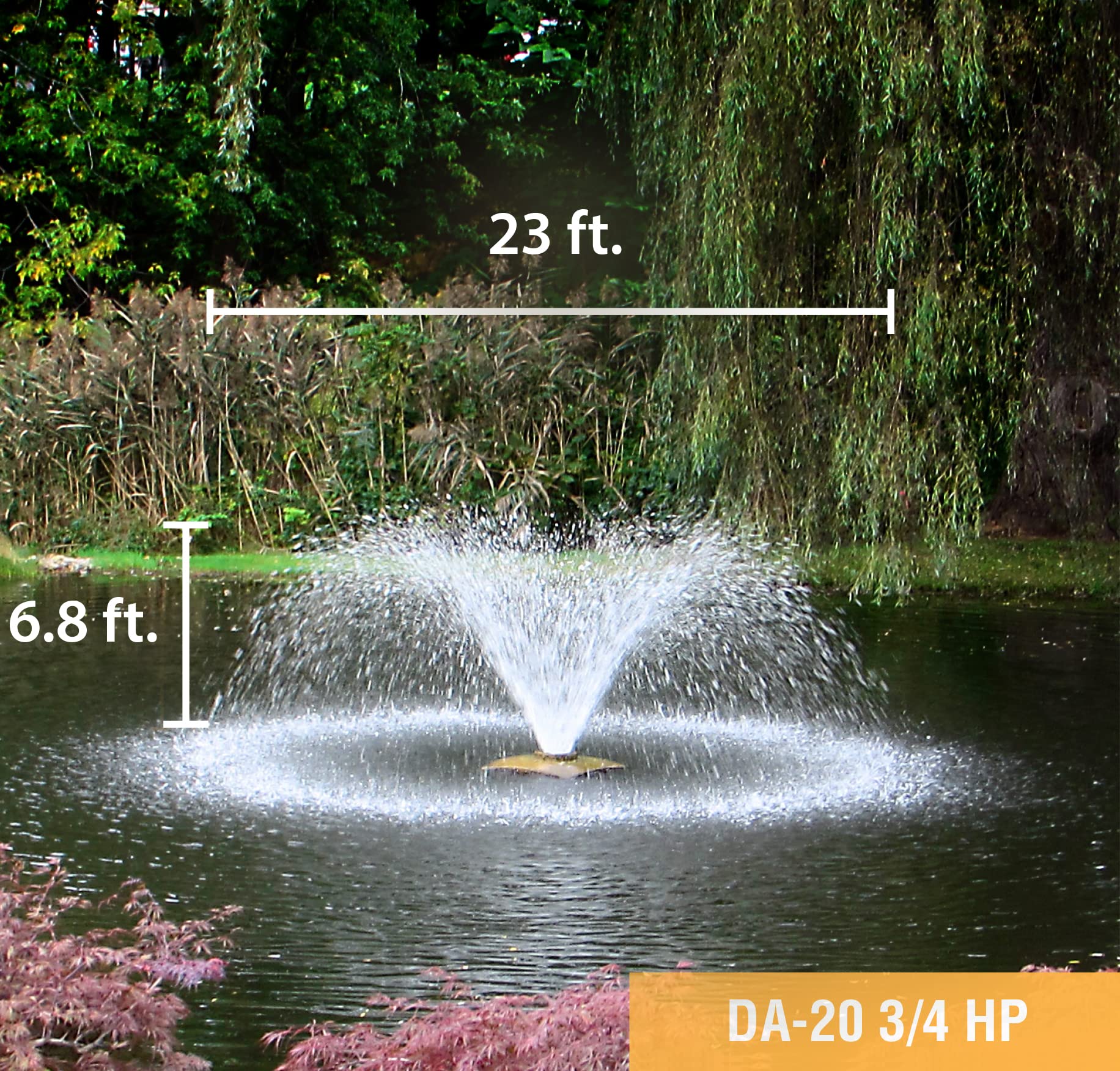 Scott Aerator DA-20 Pond Aerator Display – 3/4 Horse Power 230V 70ft Cord | Aerating Fountain for up to 1 Acre Ponds | Pump for Small Ponds | Aeration System Metallic