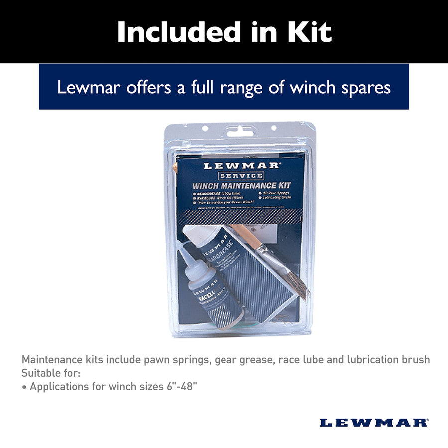 Winch Maintenance Kit Lewmar – for Basic Winch Maintenance for Your Sailboat, for Winch Sizes 6"- 48", Includes 10 Pawl Springs, Gear Grease (100 g), Race lube (55 ml), Lubrication Brush
