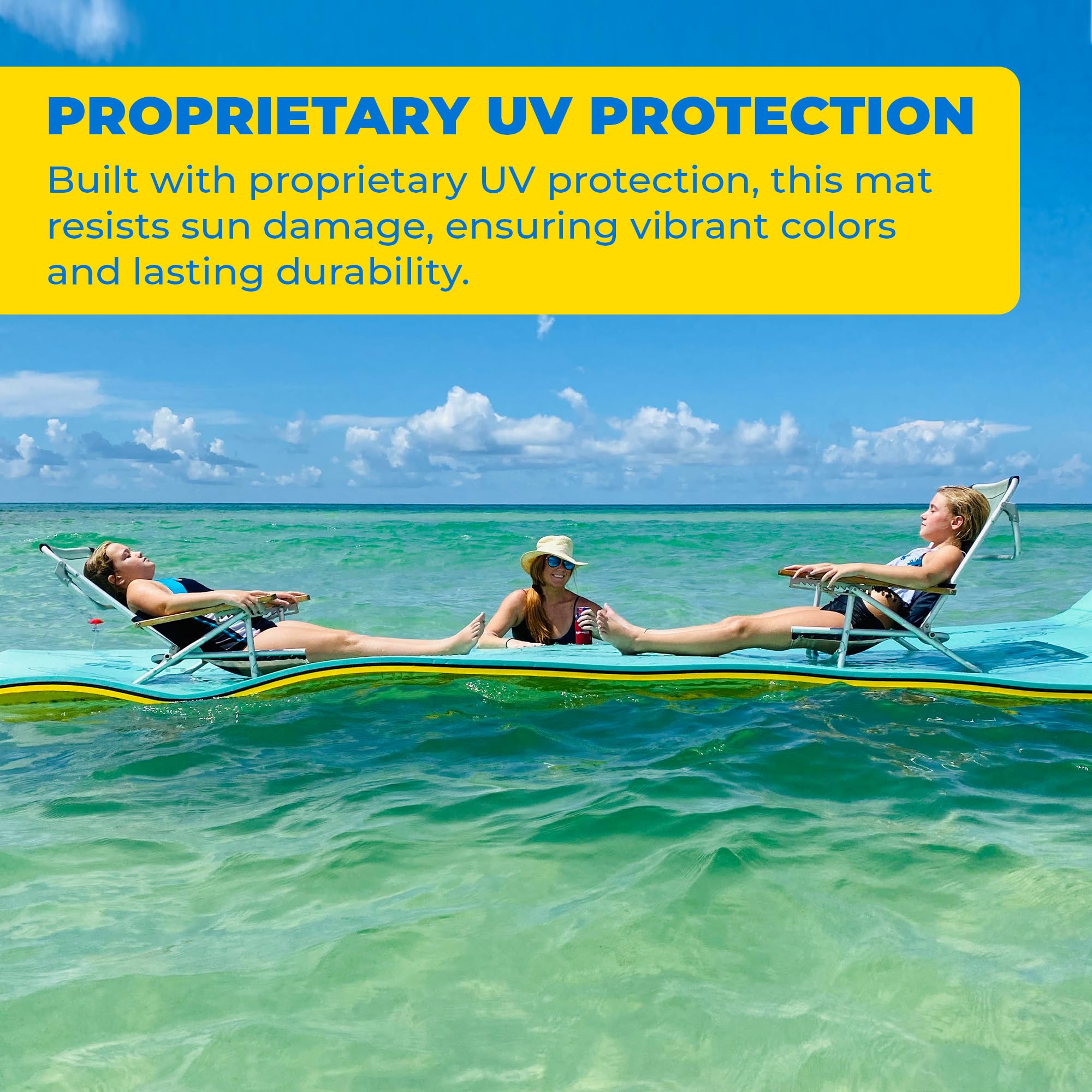 Aqua Lily Pad Floating Mat, Foam Lake Float with Duracore, 6’ x 15’, Yellow/Green