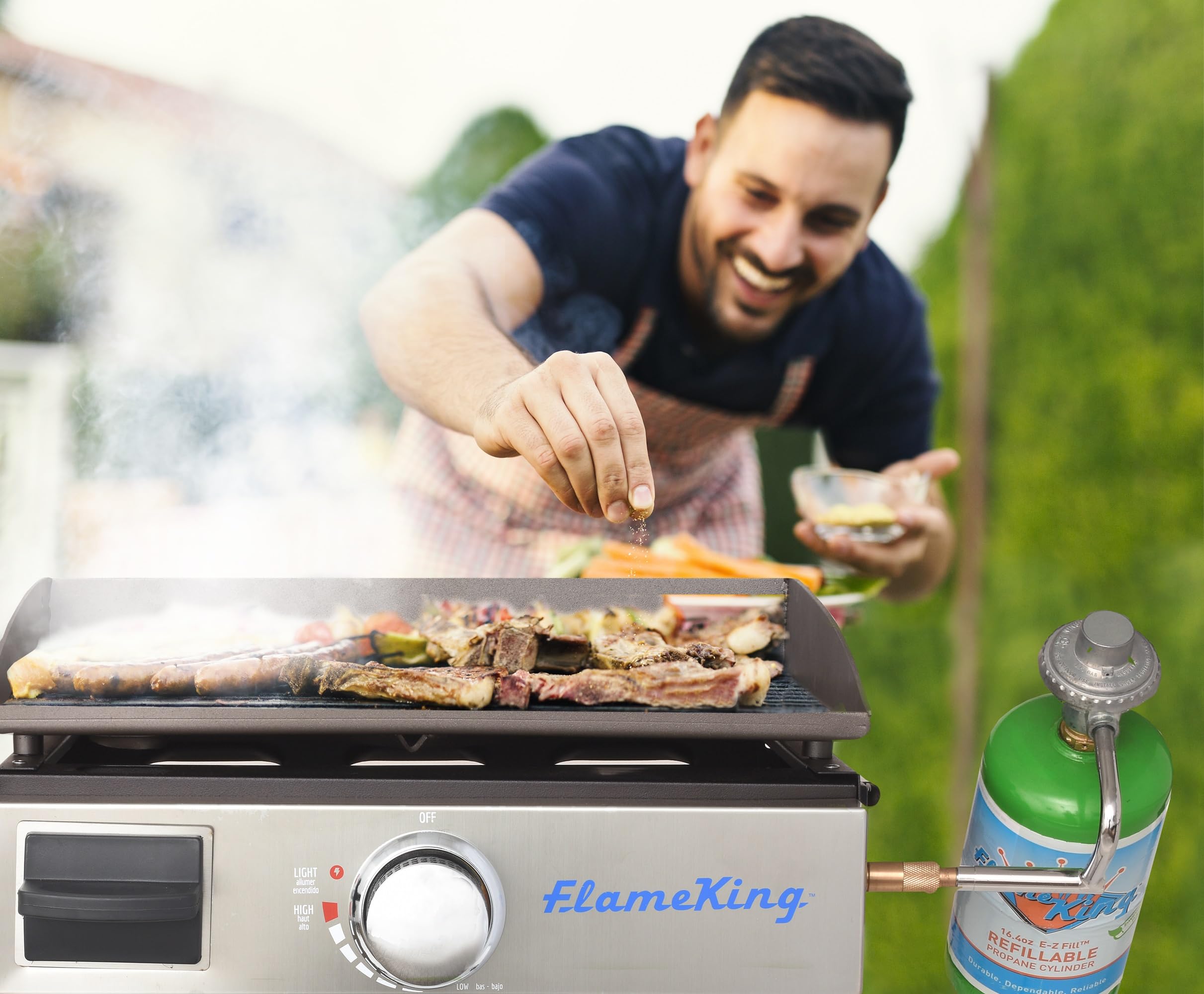 Flame King Portable Flat Top Propane Cast Iron Grill Griddle Tabletop for Outdoor Camping, Tailgating, Outdoor Cooking