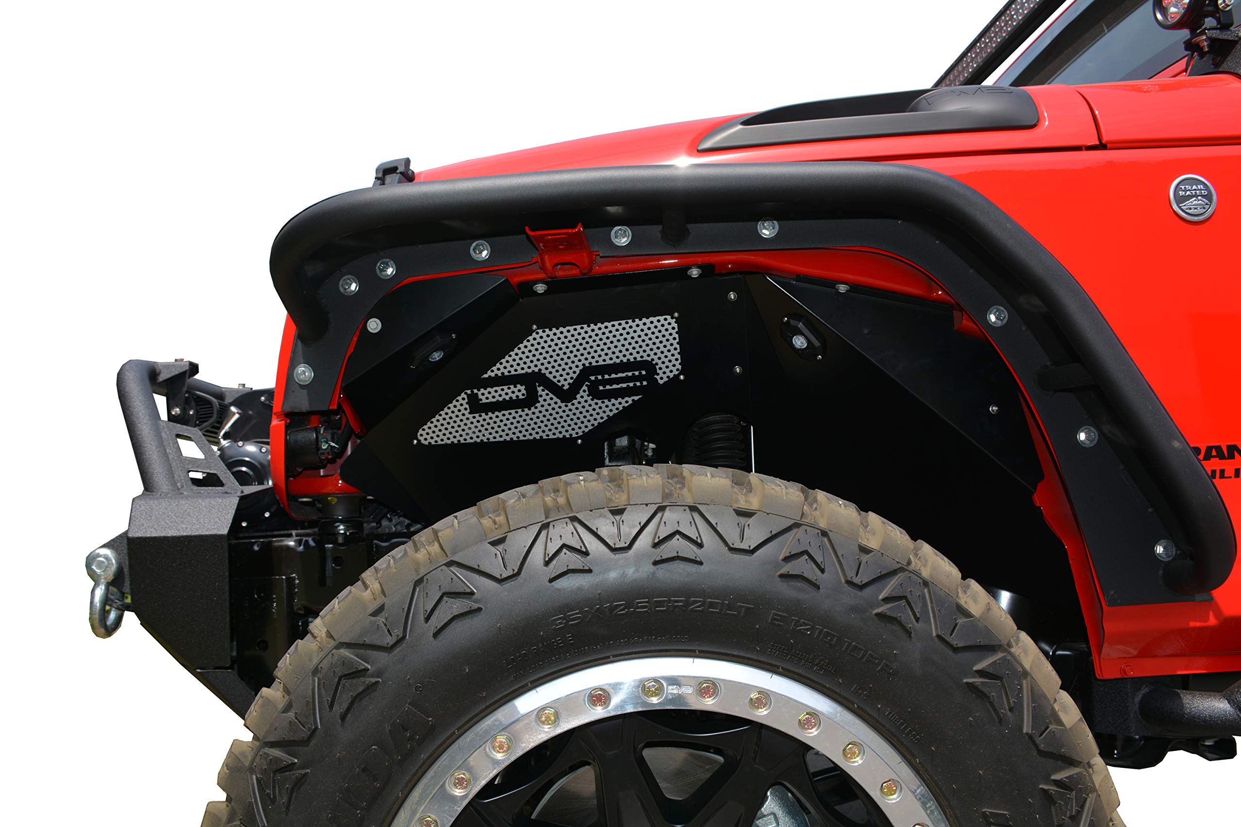 Inner Fender Liner Set DV8 Offroad for 2007-2018 Jeep Wrangler JK | Front Wheel Wells | Vented for Airflow | Paintable Mesh Panels | Aluminum Construction | Black Finish