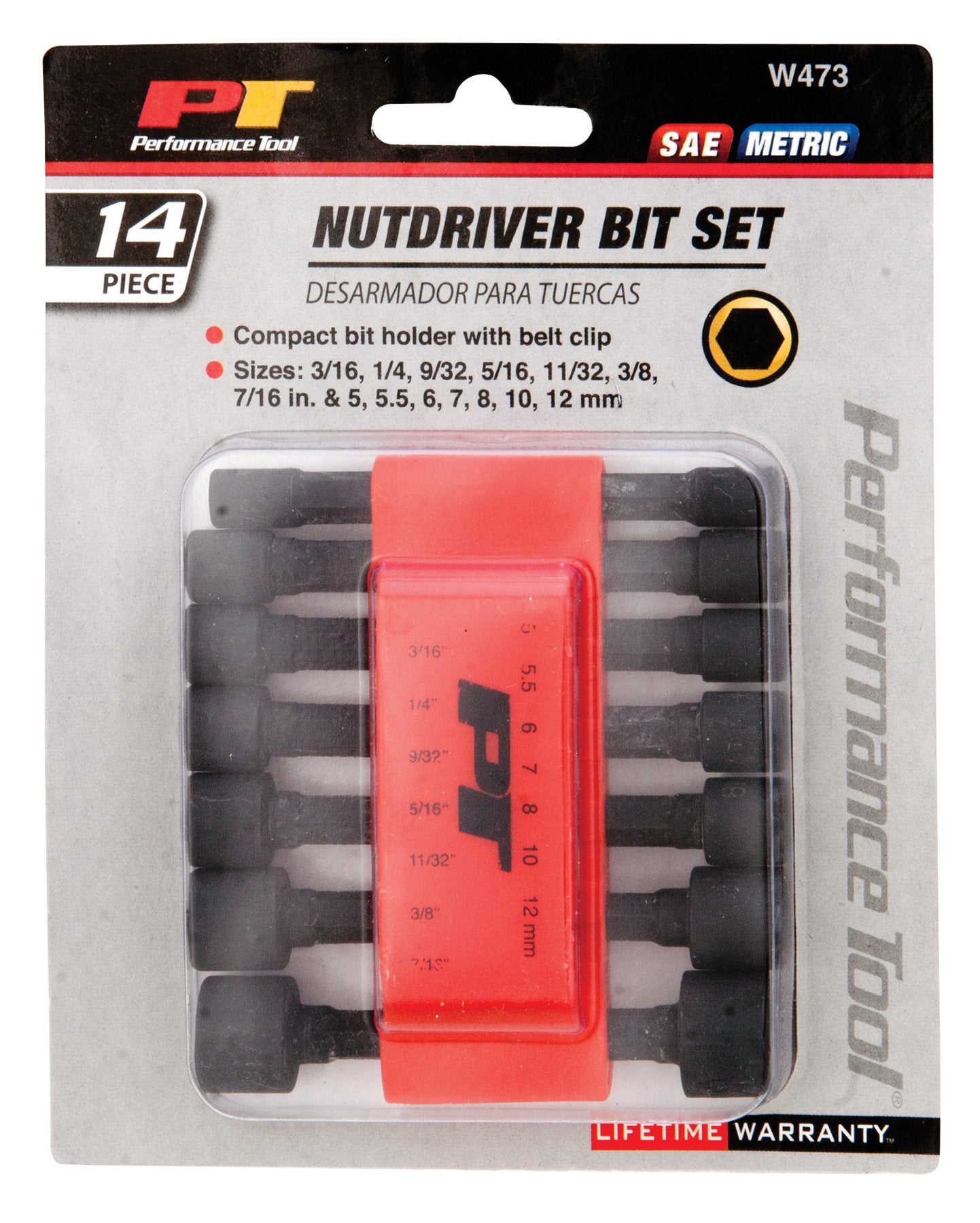 W473 Performance Tool Compact Bit Holder with Belt Clip - Hardened Chrome Vanadium with Black Phosphate Finish - 14 Sizes Included