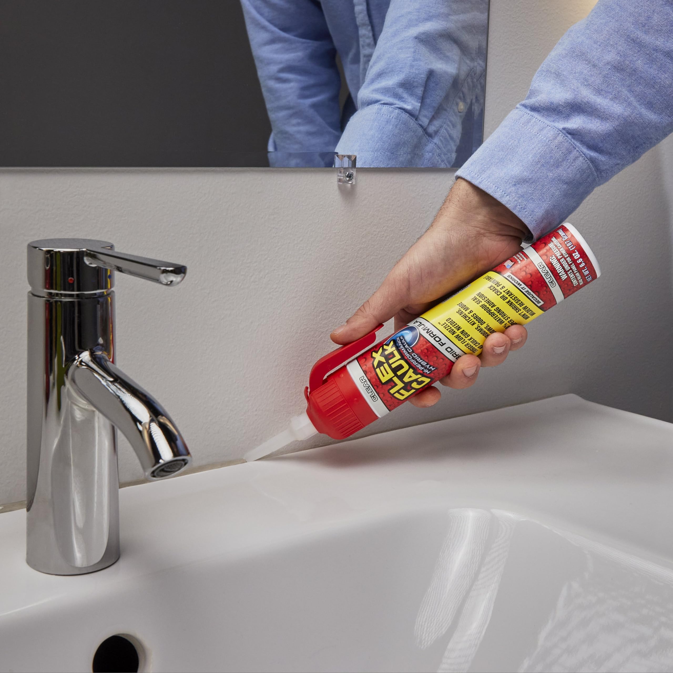 Flex Caulk, Waterproof & Weatherproof Sealant Hybrid Polymer, Strong, Paintable, Indoor, Outdoor, Bath, Shower, Sink, Window, Baseboards, Door, RV, Roof, Wood, Auto & Marine, Clear, 6.6 oz, 1-Pack